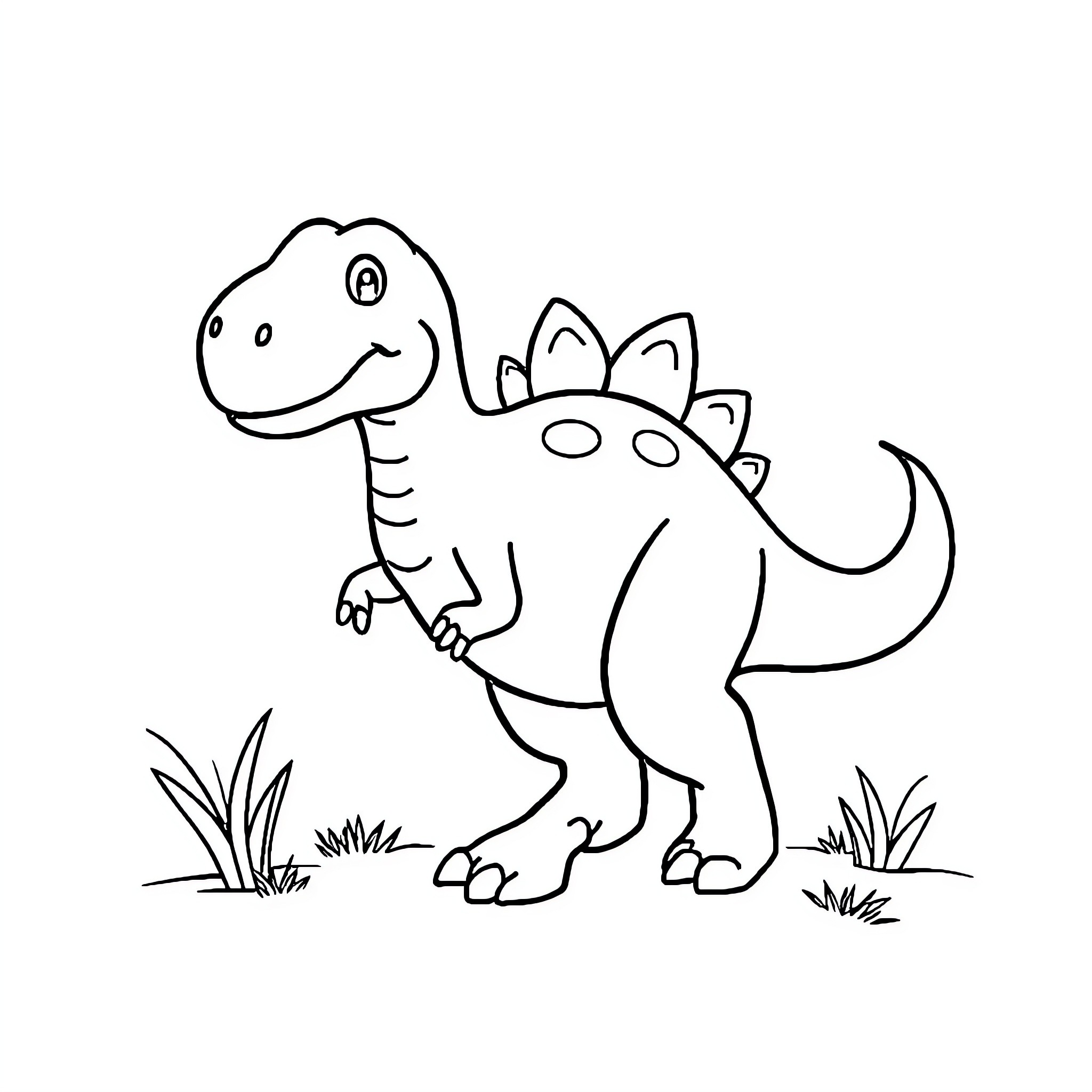 Dinosaur happily exploring its surroundings Coloring Page (free black-and-white line drawing printable PDF for all, from beginners to advanced learners, including children, teens, adults, and seniors)
