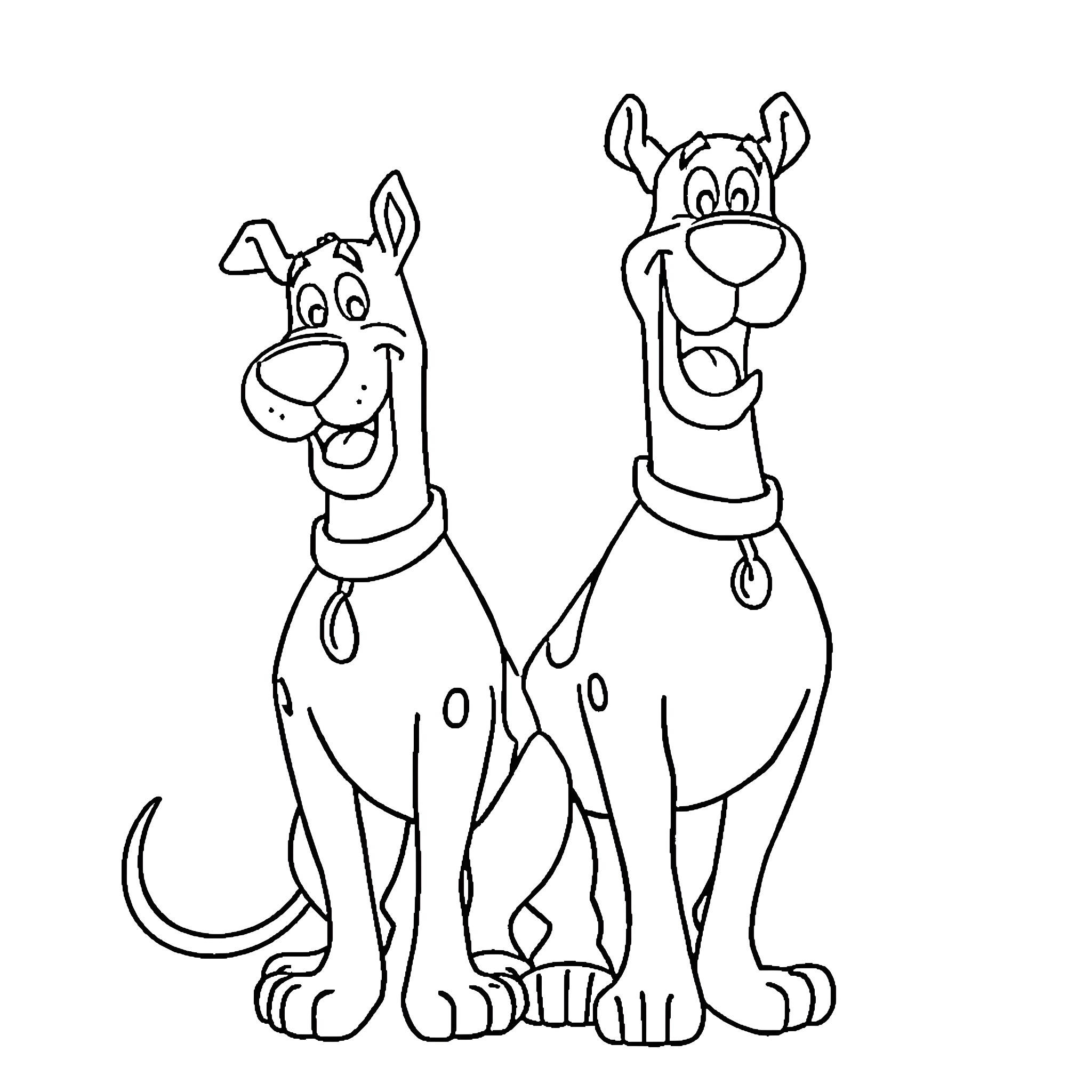 Scooby Doo and Buddy Exploring Together Coloring Page (free black-and-white line drawing printable PDF for all, from beginners to advanced learners, including children, teens, adults, and seniors)