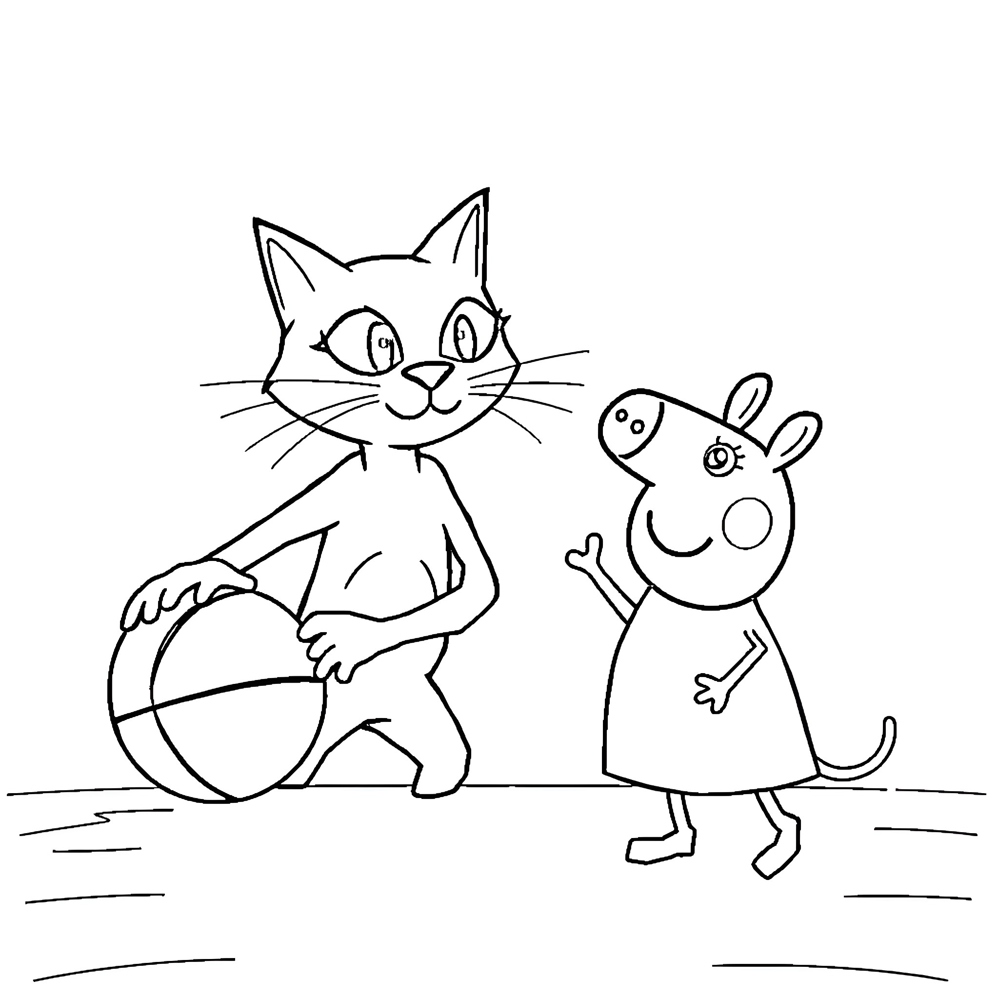 Pete the Cat and his New Friend Explore Coloring Page (free black-and-white line drawing printable PDF for all, from beginners to advanced learners, including children, teens, adults, and seniors)