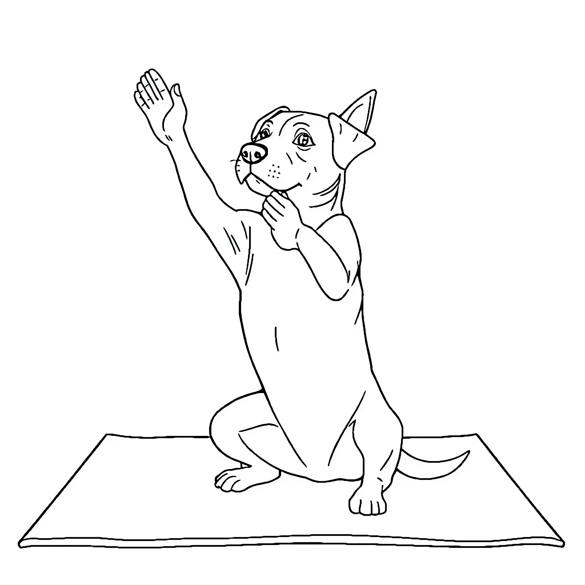 Dog doing yoga on exercise mat Coloring Page (free black-and-white line drawing printable PDF for all, from beginners to advanced learners, including children, teens, adults, and seniors)