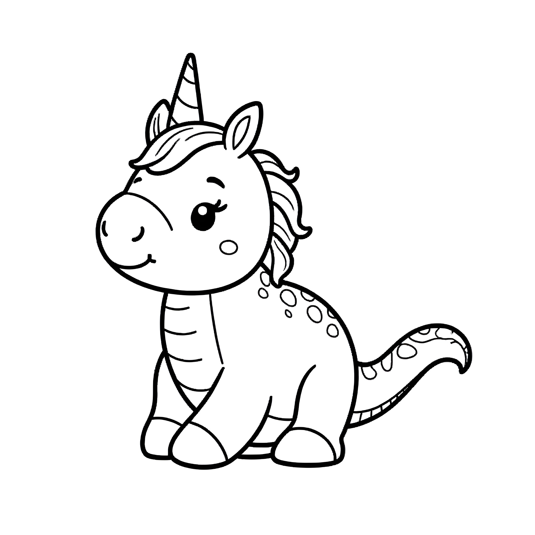 Unicorn looking cheerful and mischievous Coloring Page (free black-and-white line drawing printable PDF for all, from beginners to advanced learners, including children, teens, adults, and seniors)