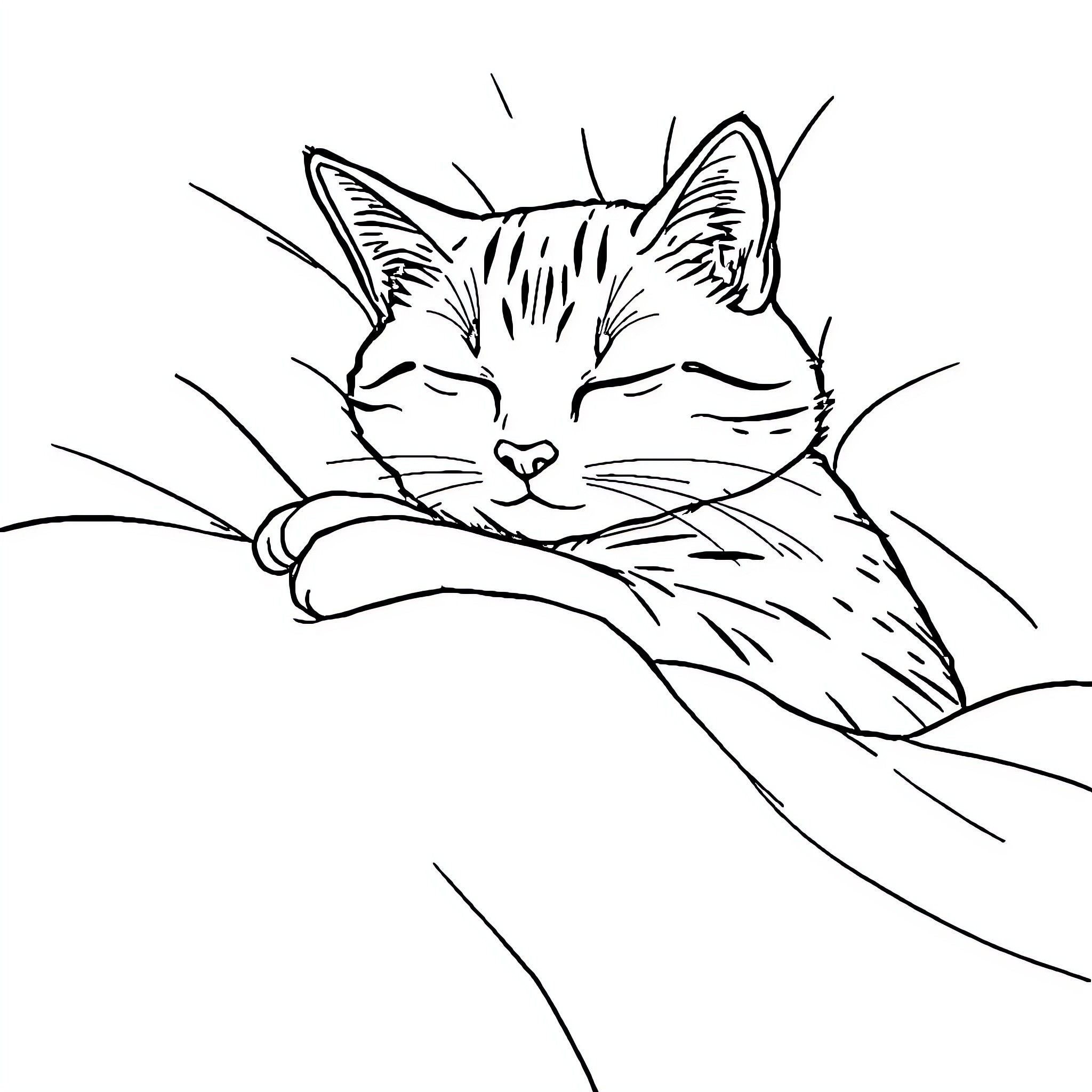 Cat resting peacefully on a cozy surface Coloring Page (free black-and-white line drawing printable PDF for all, from beginners to advanced learners, including children, teens, adults, and seniors)