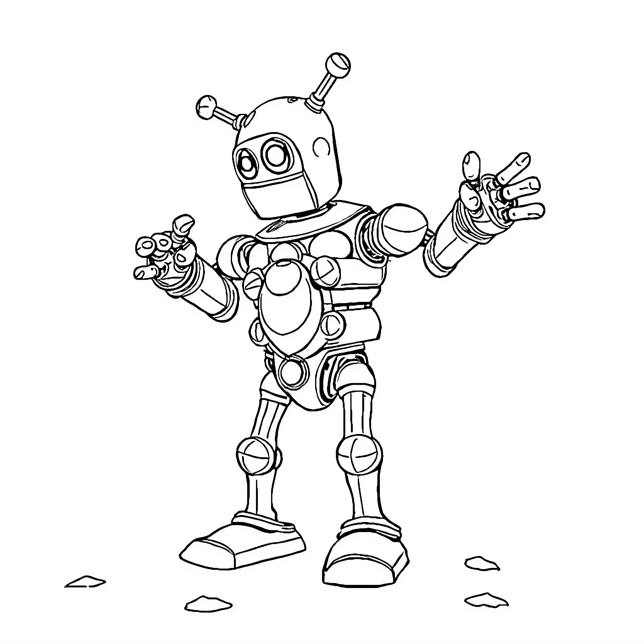 Copper Golem waving its mechanical arms Coloring Page (free black-and-white line drawing printable PDF for all, from beginners to advanced learners, including children, teens, adults, and seniors)