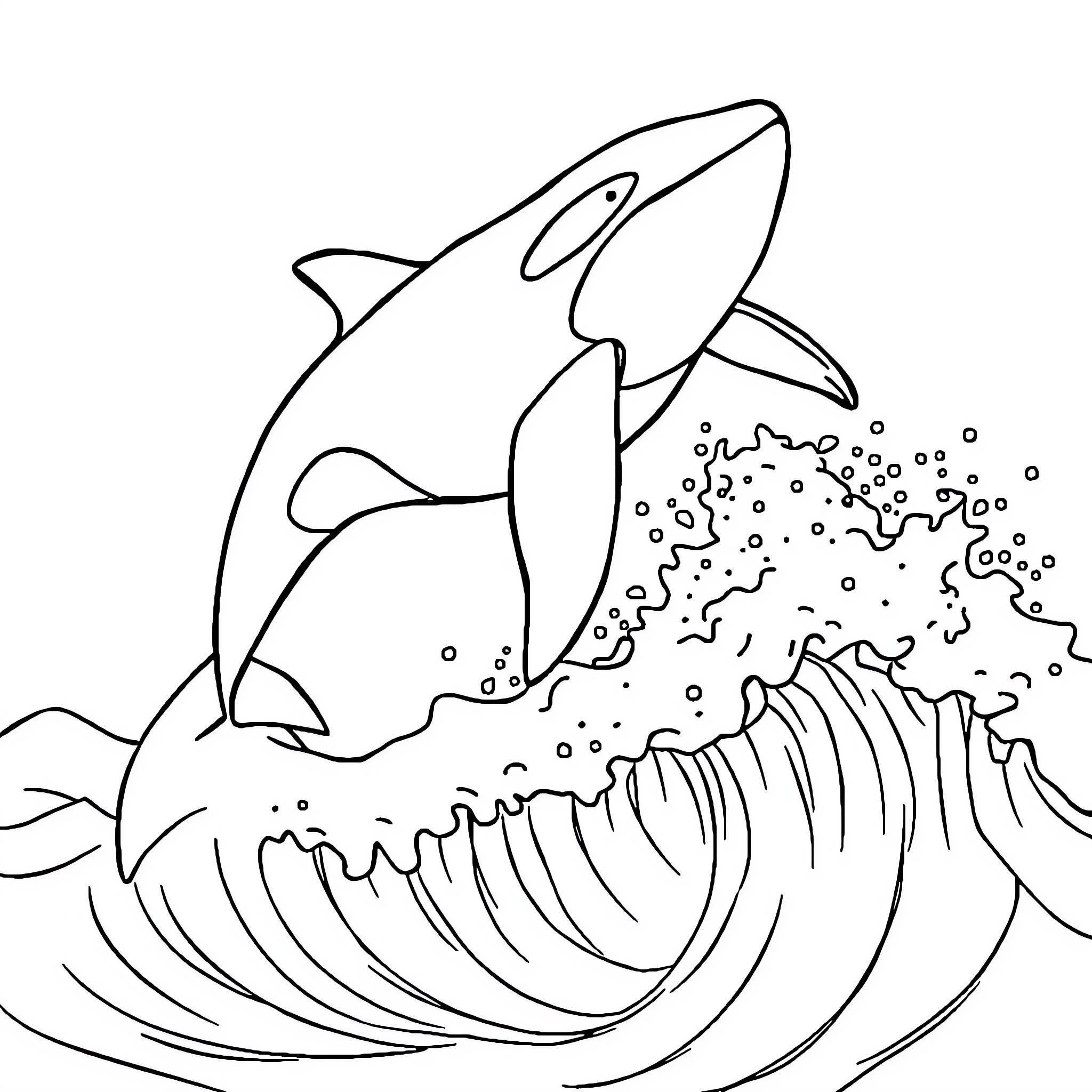 Orca jumping through ocean waves Coloring Page (free black-and-white line drawing printable PDF for all, from beginners to advanced learners, including children, teens, adults, and seniors)