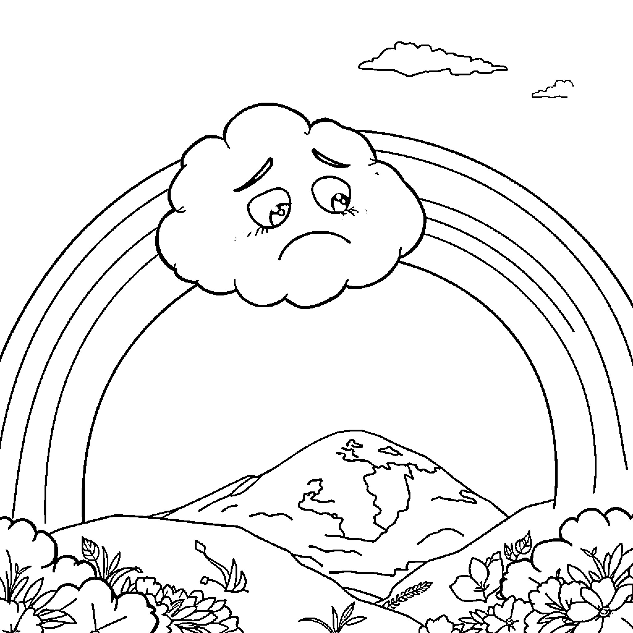 Cloud of Emotions in Nature's Embrace Coloring Page (free black-and-white line drawing printable PDF for all, from beginners to advanced learners, including children, teens, adults, and seniors)