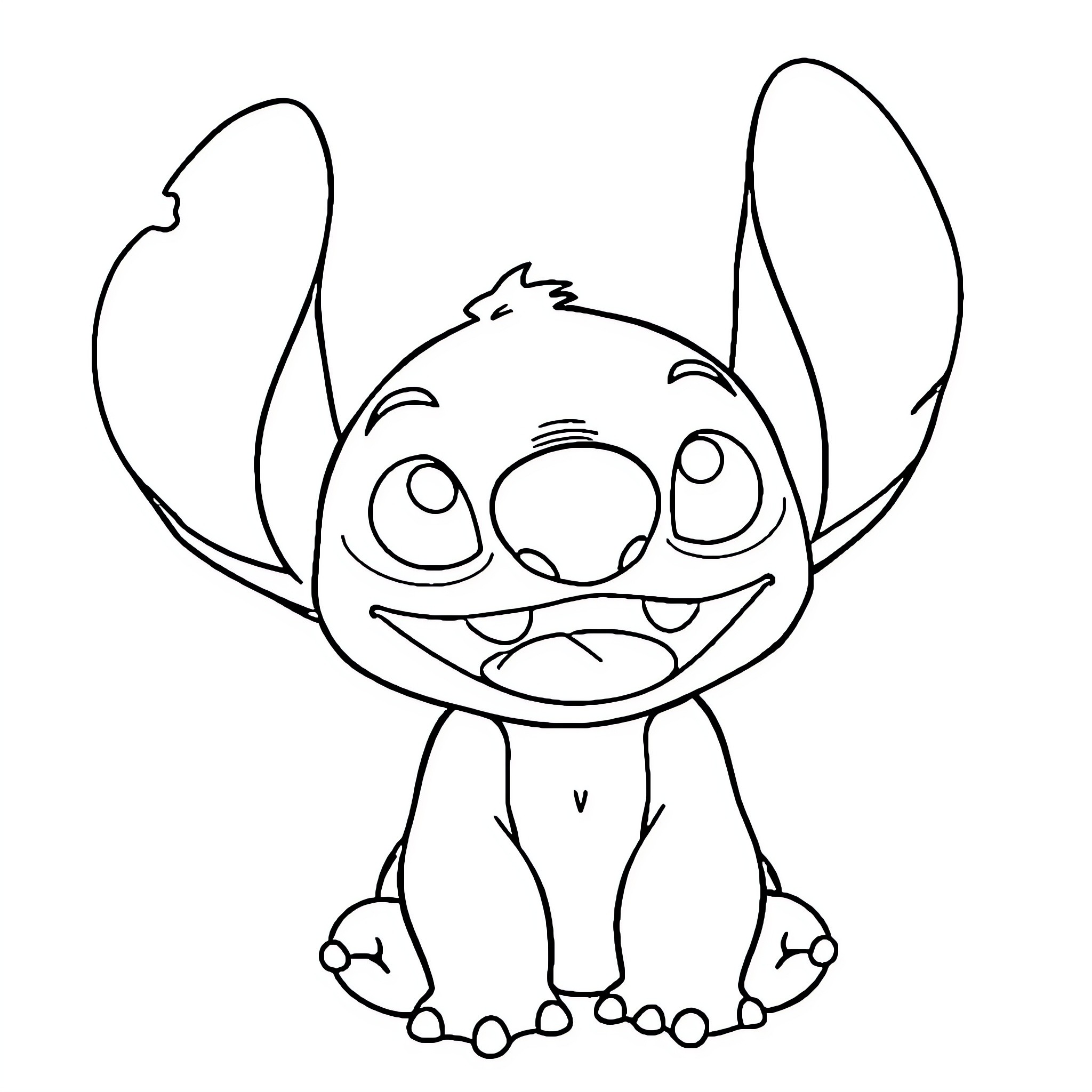 Stitch smiling playfully in black and white Coloring Page (free black-and-white line drawing printable PDF for all, from beginners to advanced learners, including children, teens, adults, and seniors)