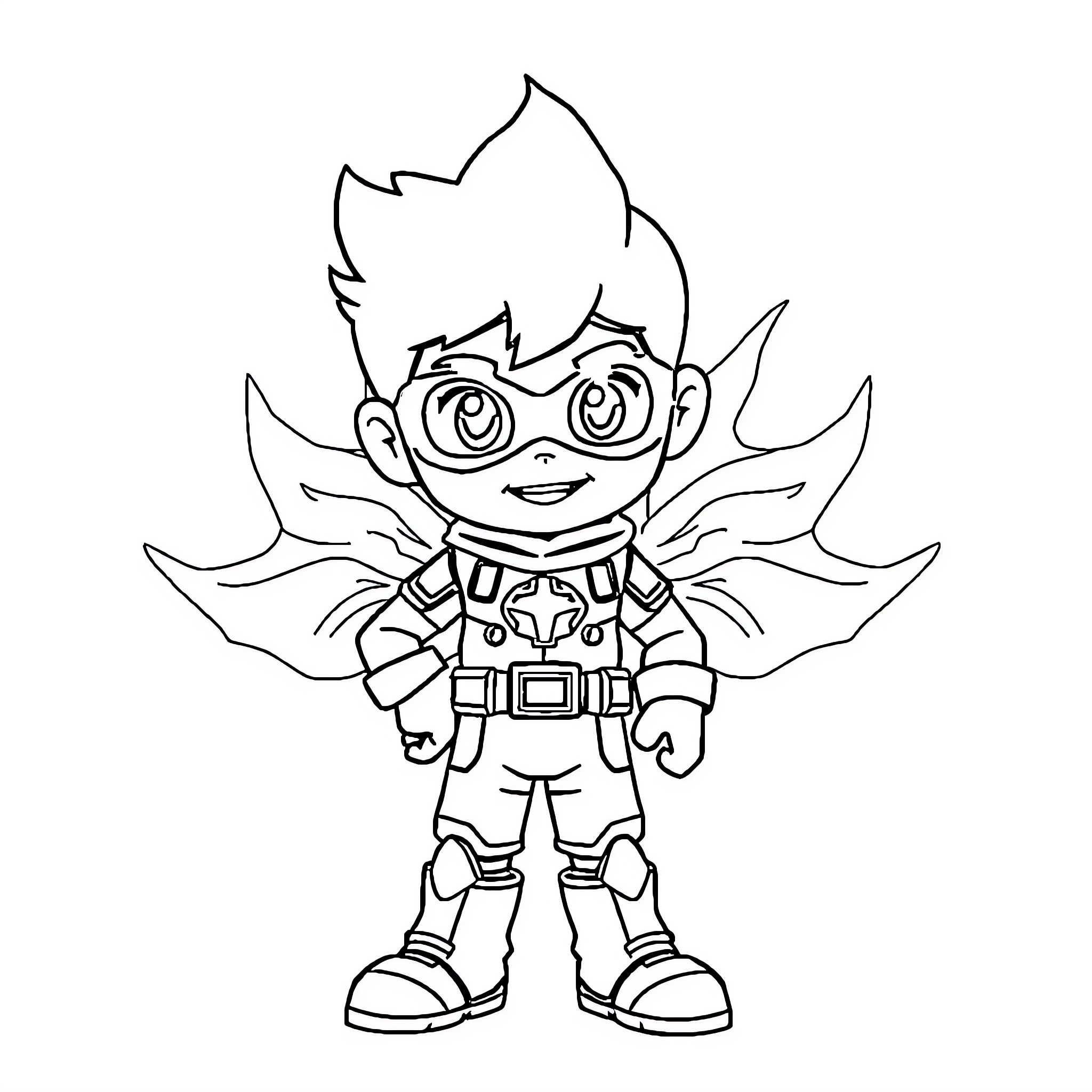 Boboiboy in superhero pose with wings Coloring Page (free black-and-white line drawing printable PDF for all, from beginners to advanced learners, including children, teens, adults, and seniors)