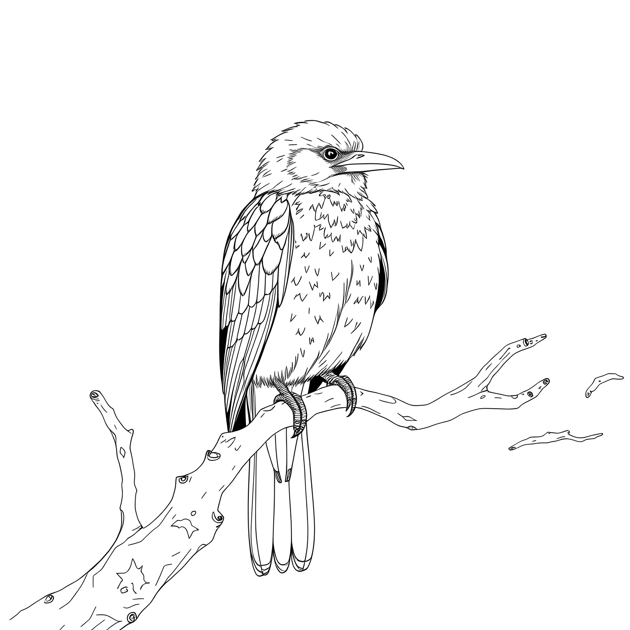 Cape Weaver perched on a branch Coloring Page (free black-and-white line drawing printable PDF for all, from beginners to advanced learners, including children, teens, adults, and seniors)