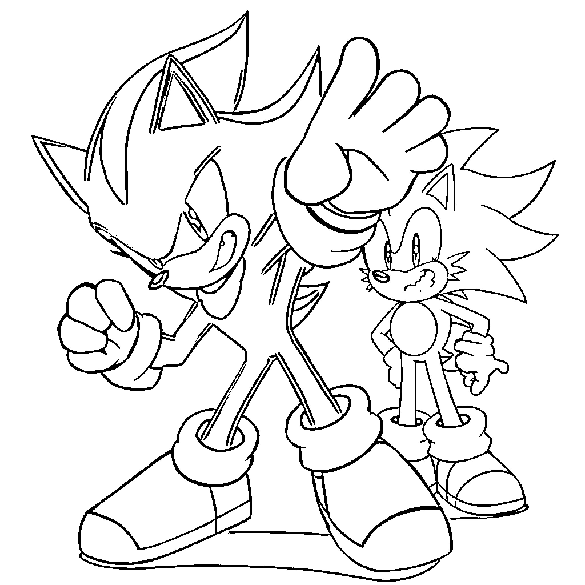 Shadow Duo in Playful Pose Coloring Page (free black-and-white line drawing printable PDF for all, from beginners to advanced learners, including children, teens, adults, and seniors)