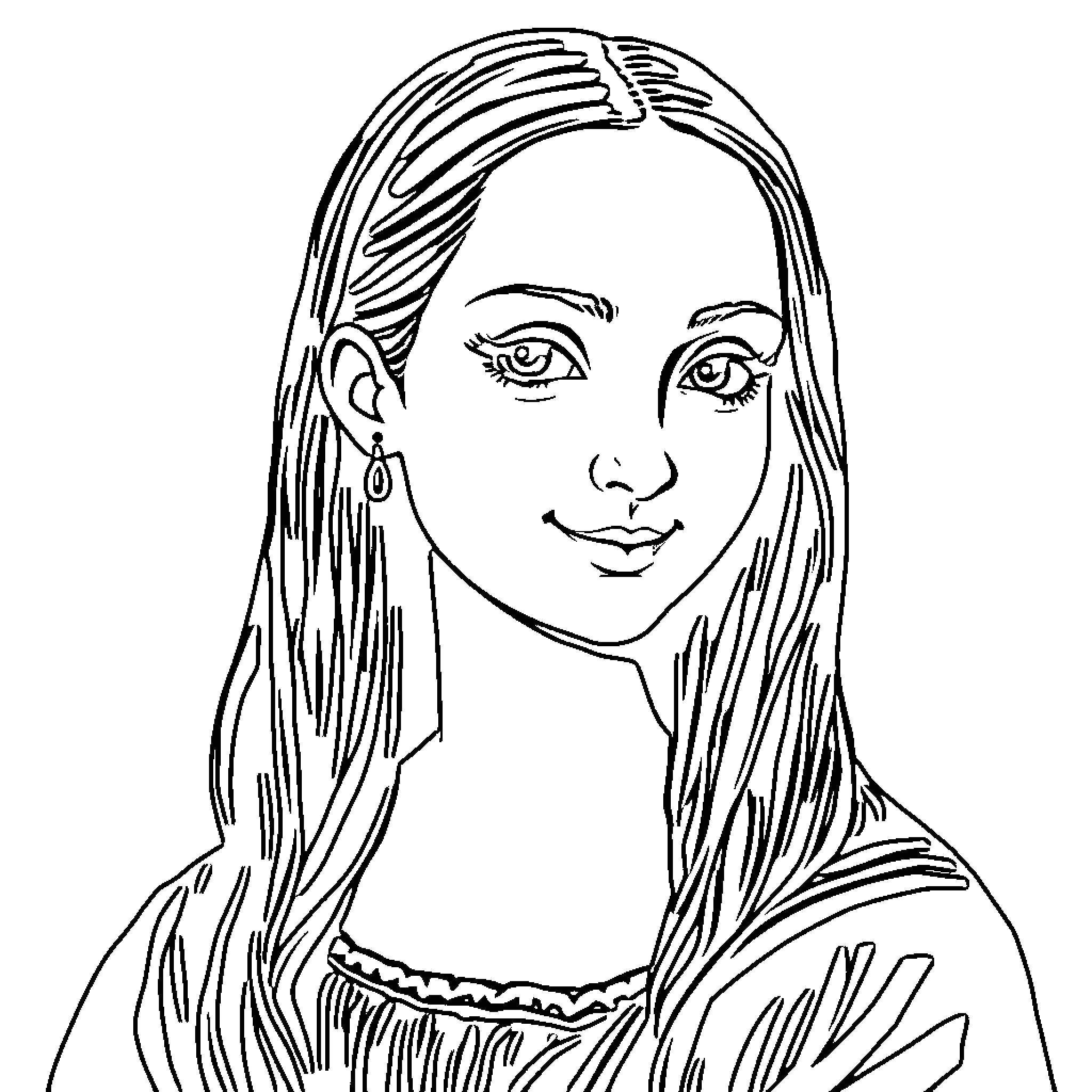 Wednesday Addams in a pensive mood Coloring Page (free black-and-white line drawing printable PDF for all, from beginners to advanced learners, including children, teens, adults, and seniors)