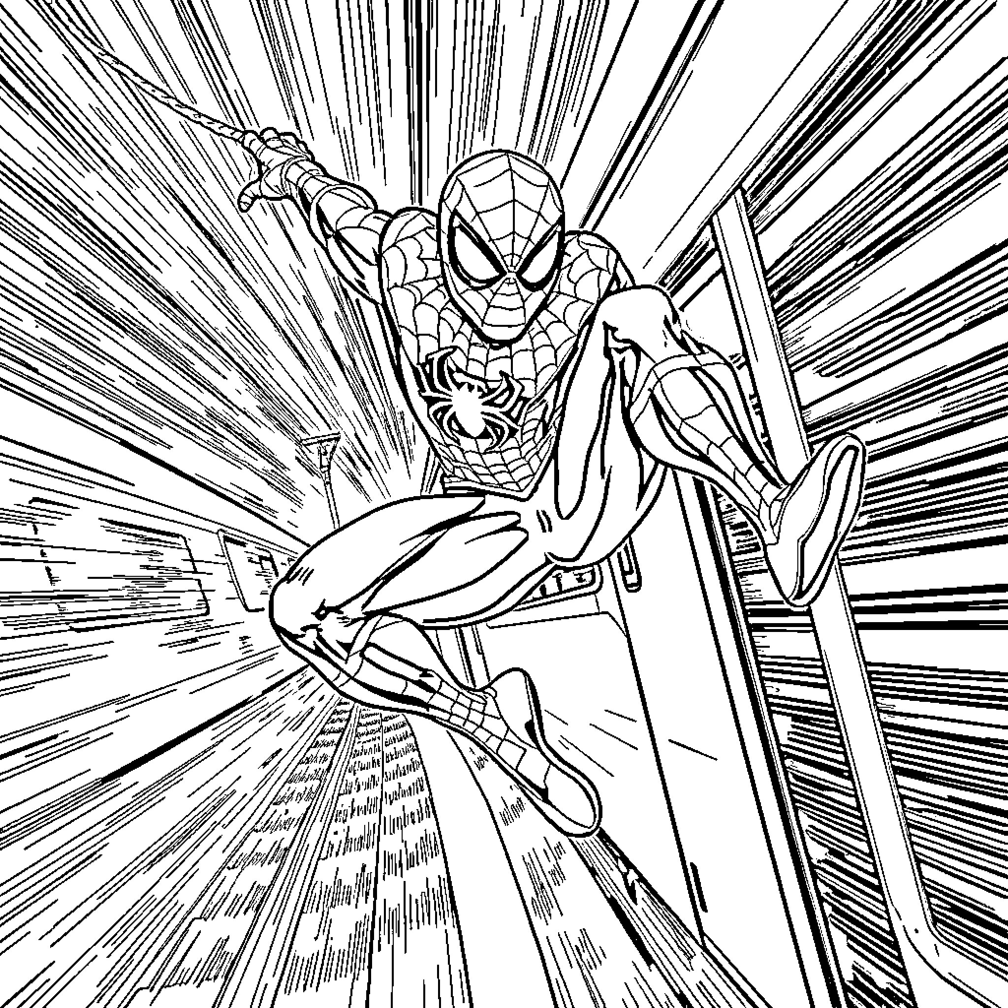 Train of a superhero in action Coloring Page (free black-and-white line drawing printable PDF for all, from beginners to advanced learners, including children, teens, adults, and seniors)