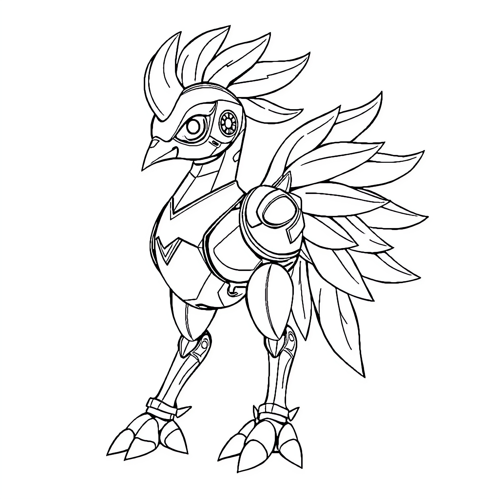Chocobo mechanical creature in outline Coloring Page (free black-and-white line drawing printable PDF for all, from beginners to advanced learners, including children, teens, adults, and seniors)