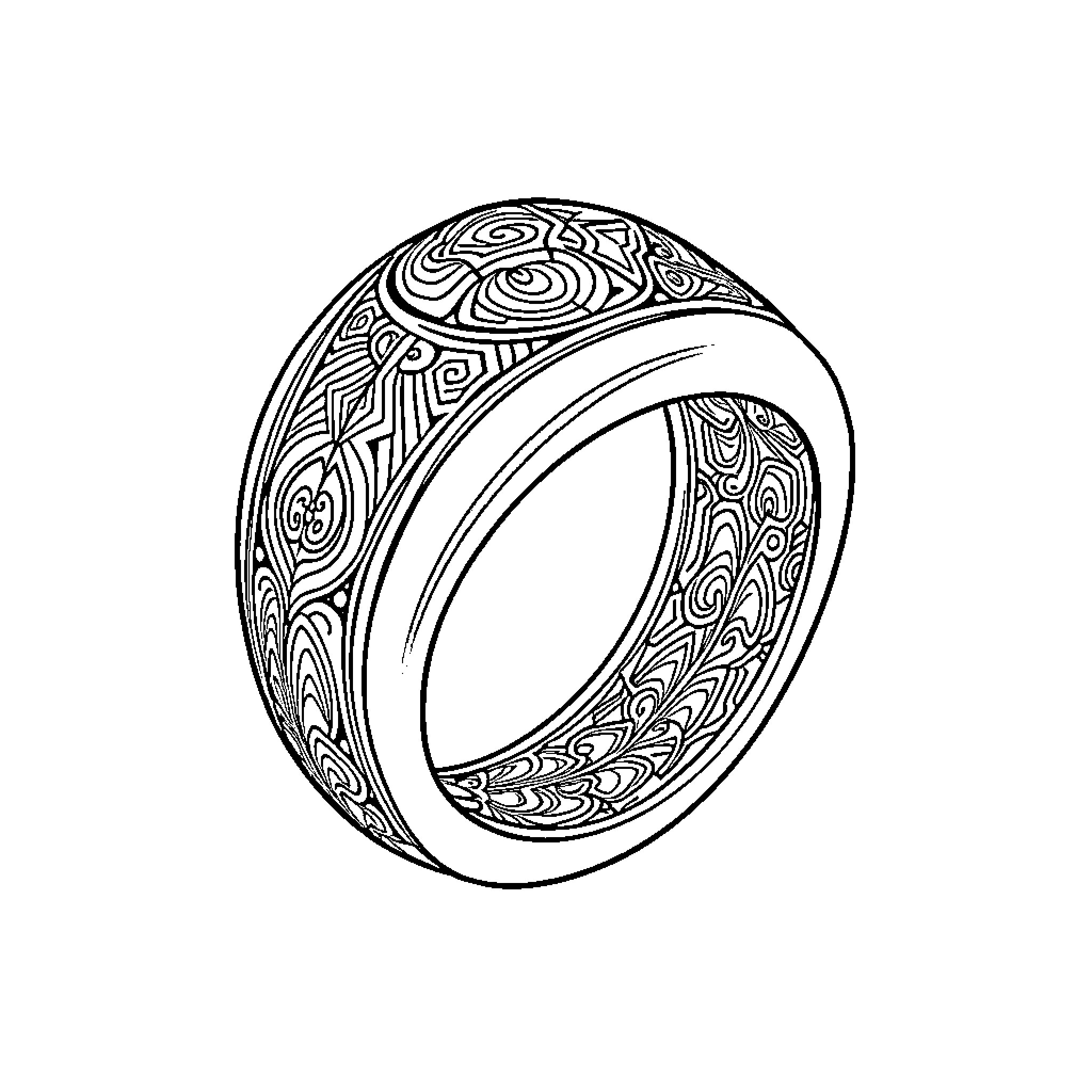 Ring with intricate carved patterns Coloring Page (free black-and-white line drawing printable PDF for all, from beginners to advanced learners, including children, teens, adults, and seniors)