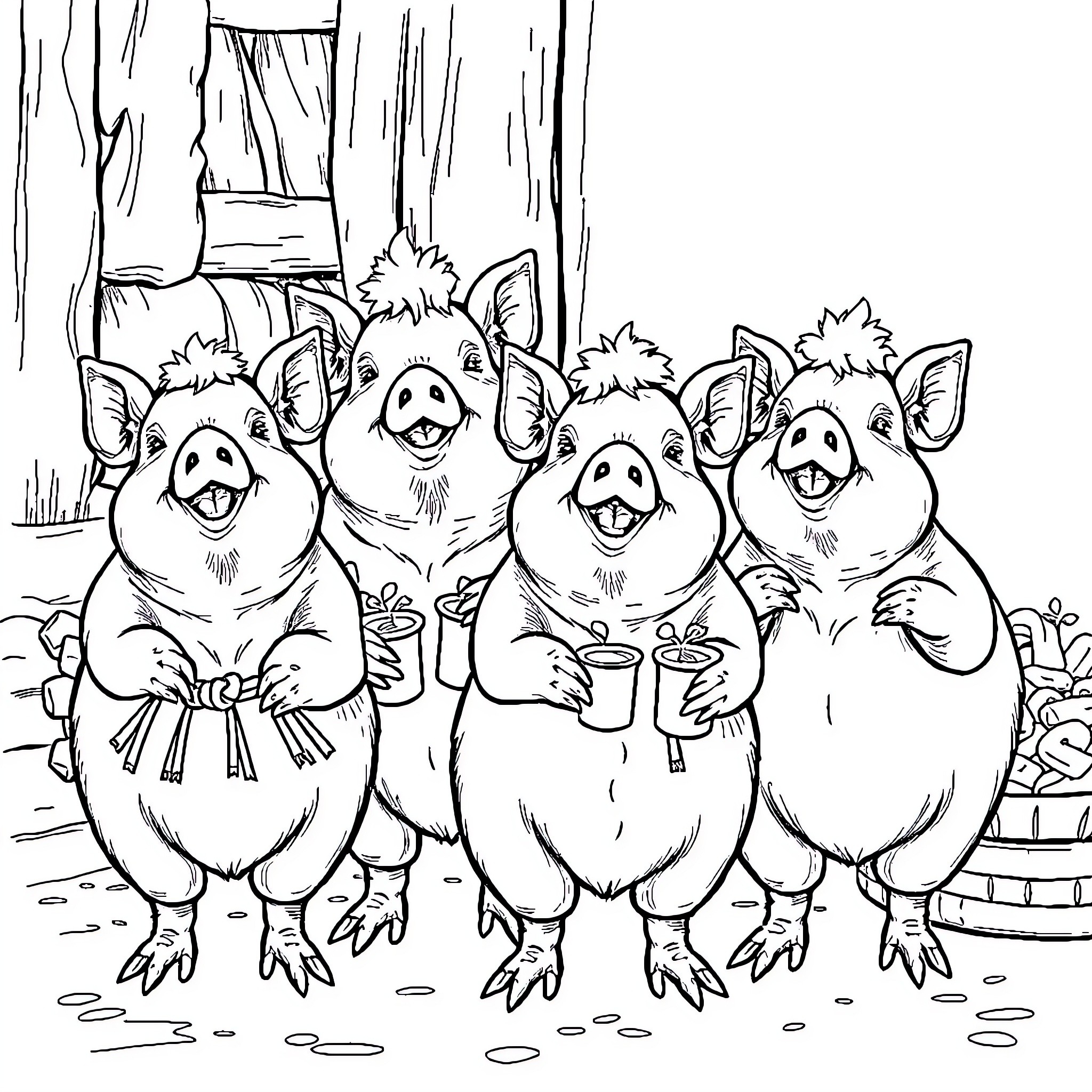 Cochon d'Inde enjoying a lively gathering outdoors Coloring Page (free black-and-white line drawing printable PDF for all, from beginners to advanced learners, including children, teens, adults, and seniors)