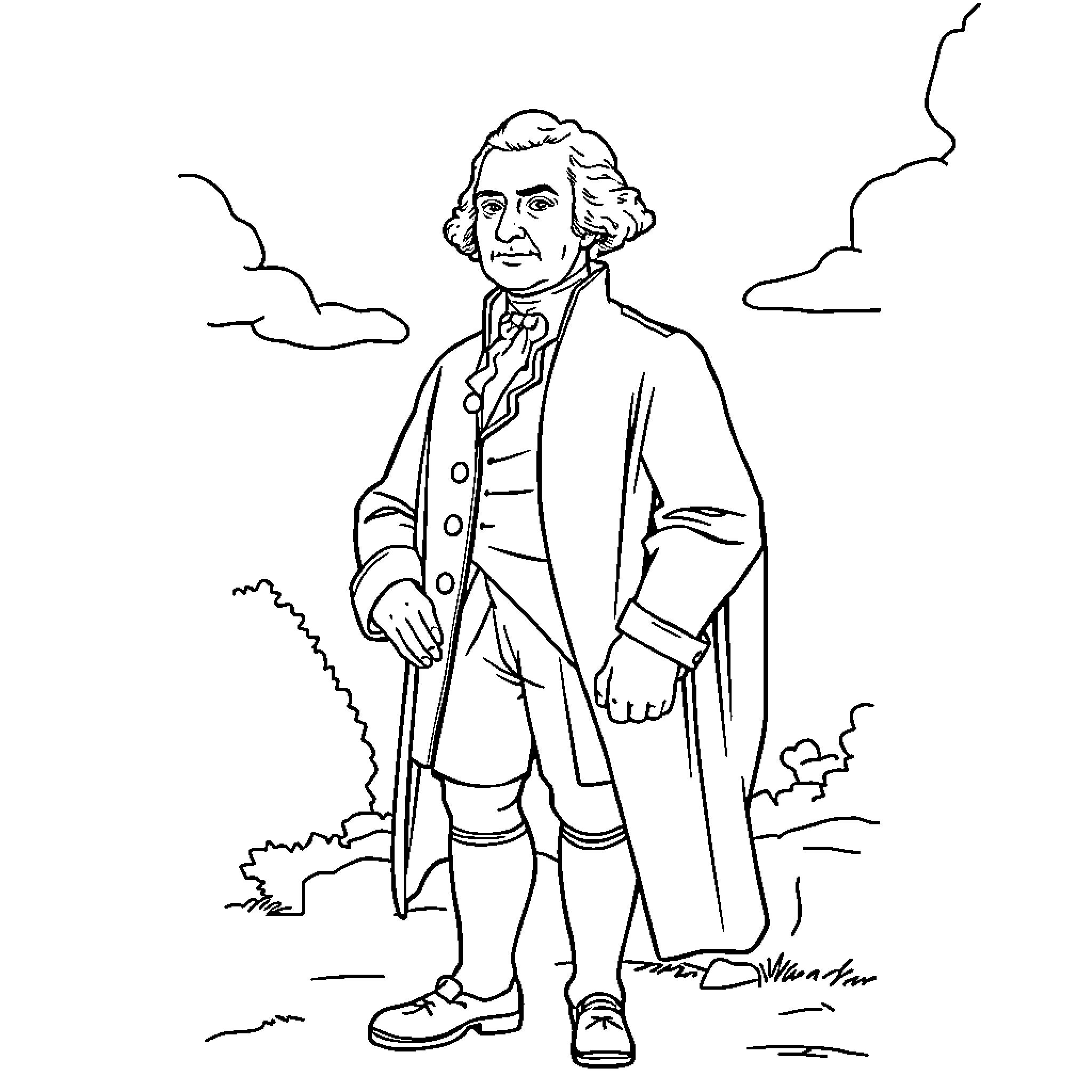 President in Formal Attire Outdoors Coloring Page (free black-and-white line drawing printable PDF for all, from beginners to advanced learners, including children, teens, adults, and seniors)