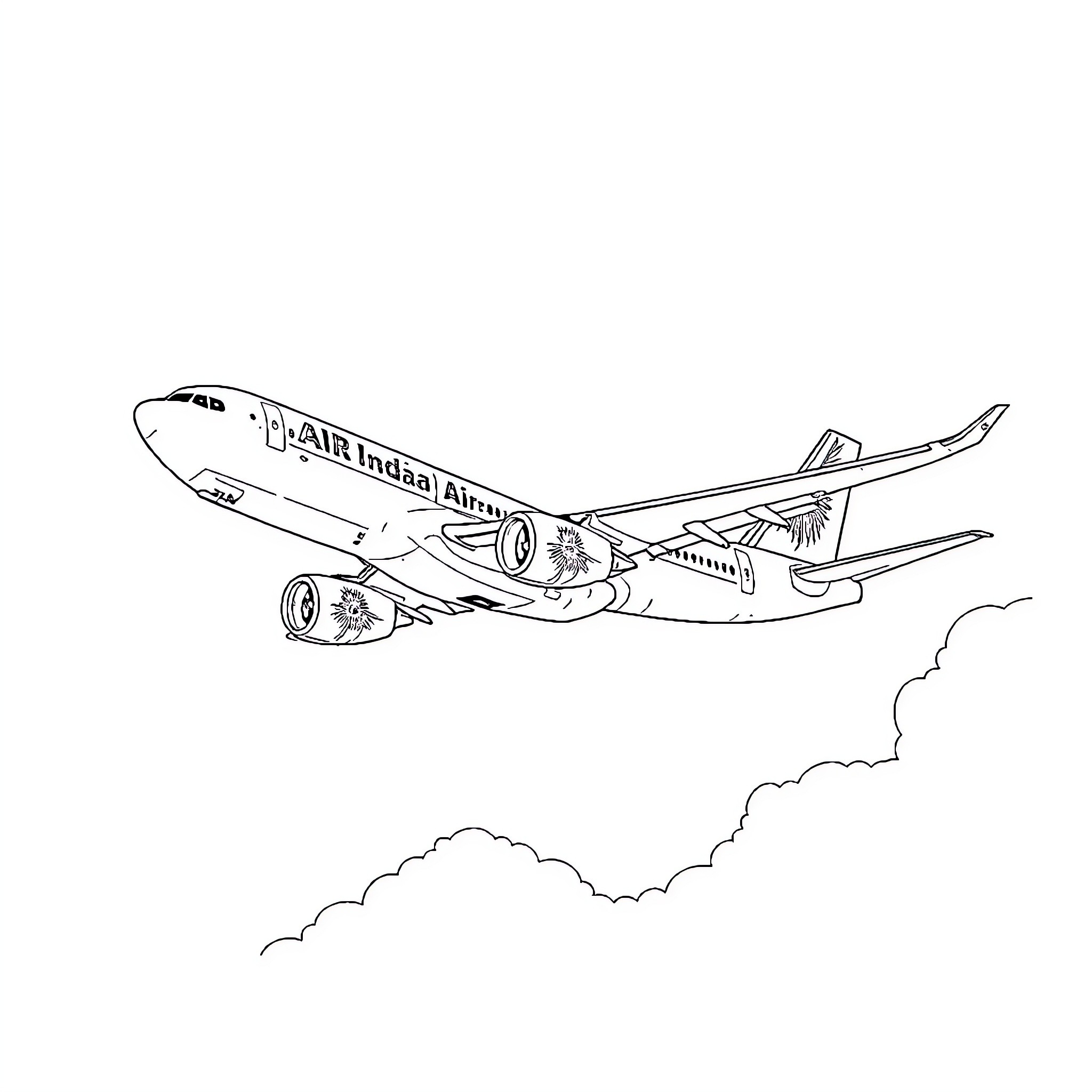 Airplane taking off from the runway Coloring Page (free black-and-white line drawing printable PDF for all, from beginners to advanced learners, including children, teens, adults, and seniors)