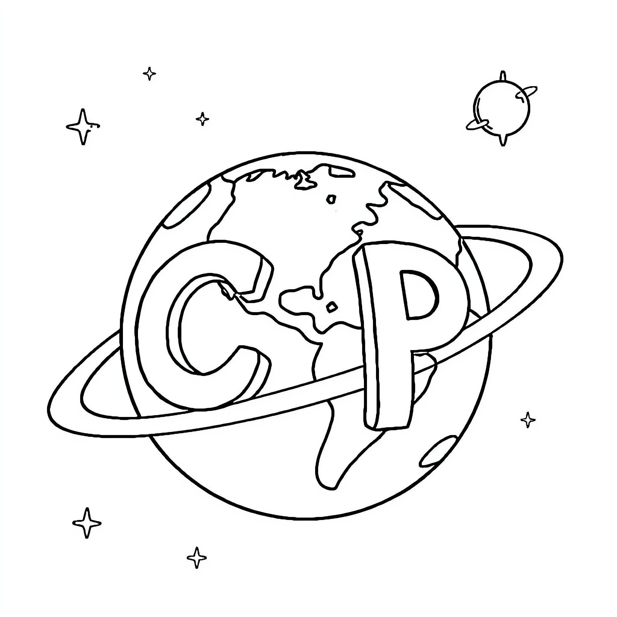 School Planet with Cosmic Exploration Coloring Page (free black-and-white line drawing printable PDF for all, from beginners to advanced learners, including children, teens, adults, and seniors)