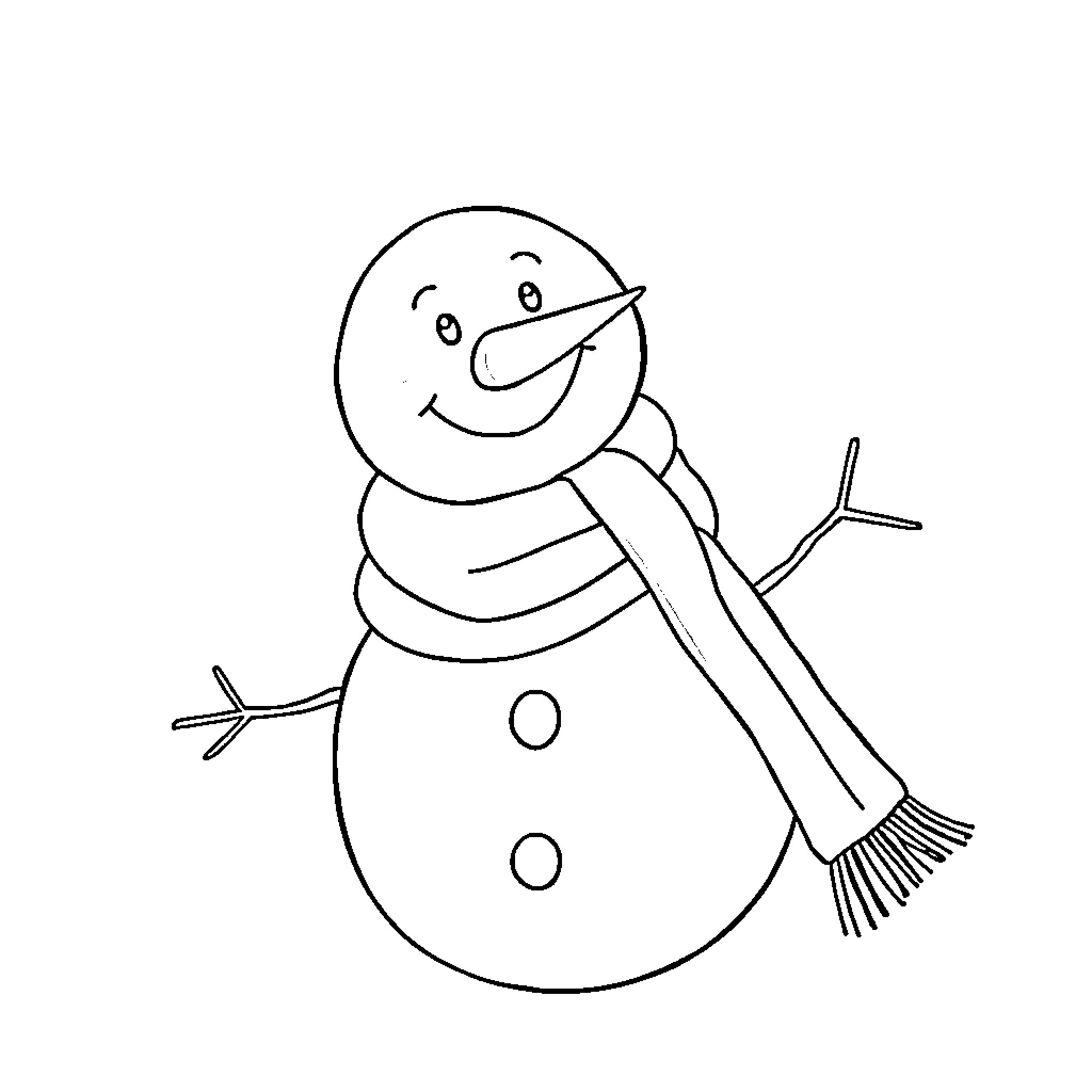 Snowman bundled up and holding a broom Coloring Page (free black-and-white line drawing printable PDF for all, from beginners to advanced learners, including children, teens, adults, and seniors)
