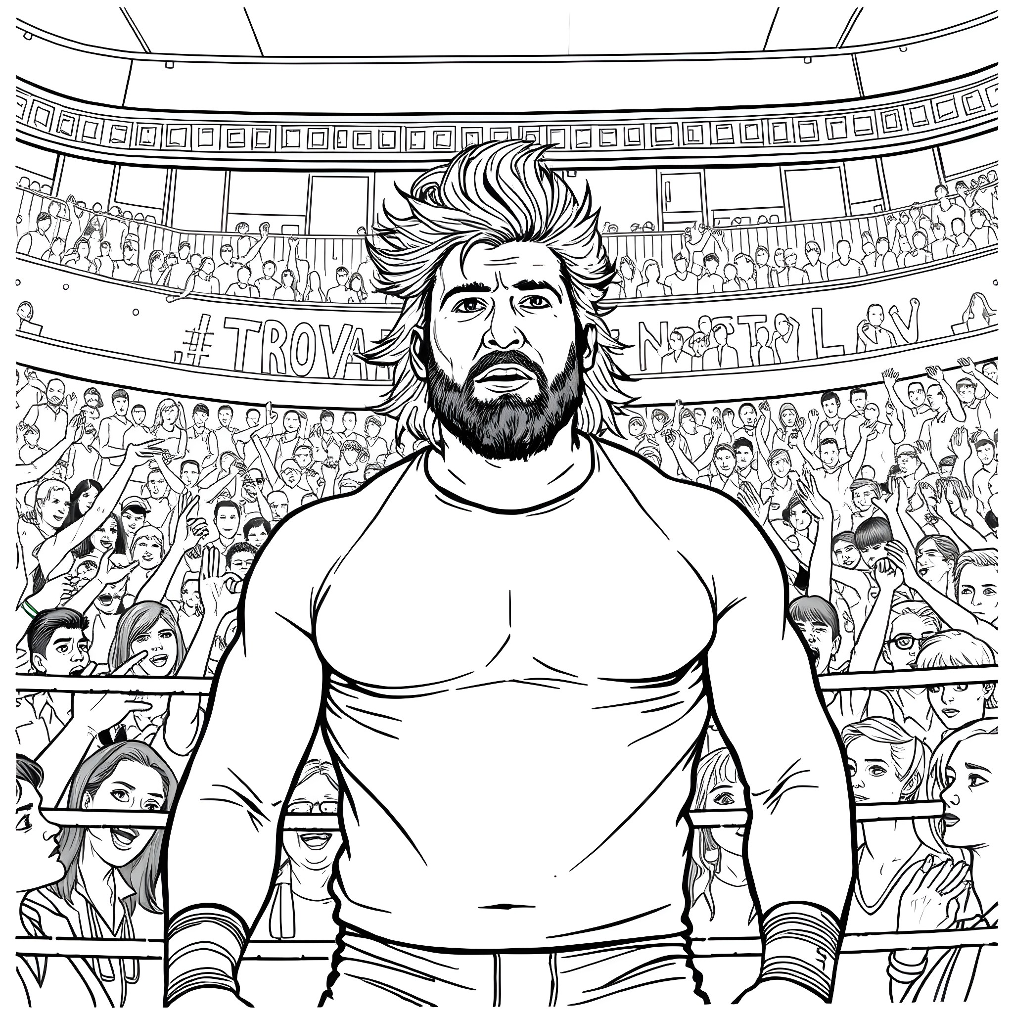 Dean Ambrose in an intense wrestling match Coloring Page (free black-and-white line drawing printable PDF for all, from beginners to advanced learners, including children, teens, adults, and seniors)