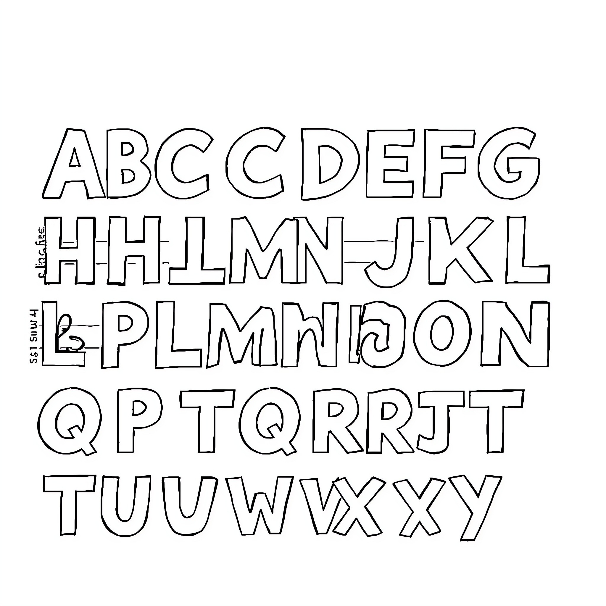 Alphabet letters outlined for coloring Coloring Page (free black-and-white line drawing printable PDF for all, from beginners to advanced learners, including children, teens, adults, and seniors)