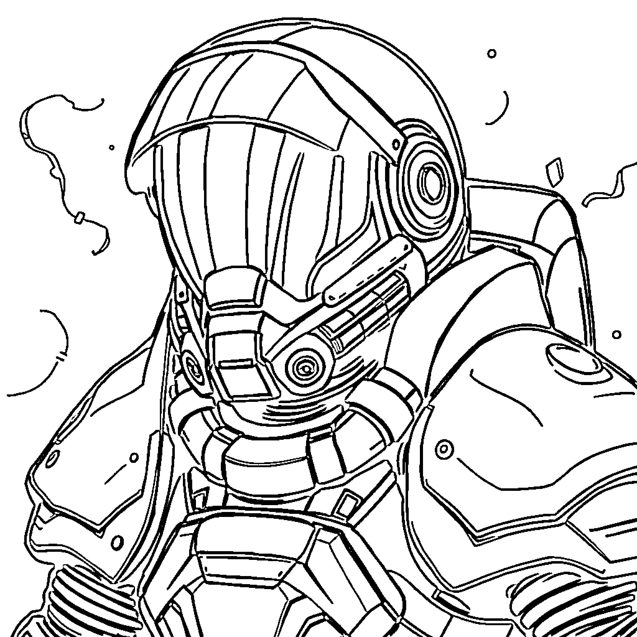 Labubu's Futuristic Encounter Coloring Page (free black-and-white line drawing printable PDF for all, from beginners to advanced learners, including children, teens, adults, and seniors)