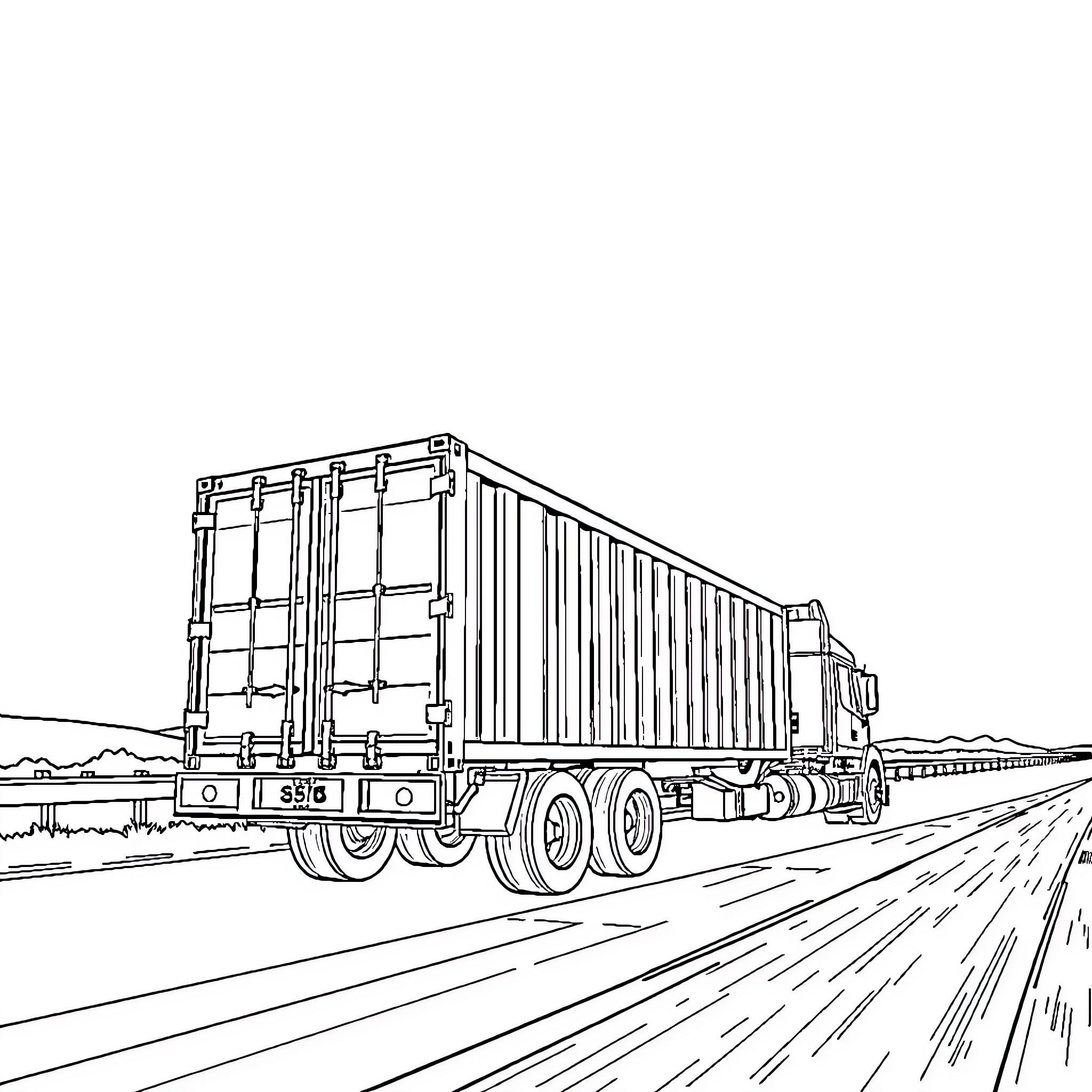 Truck transporting cargo on the highway Coloring Page (free black-and-white line drawing printable PDF for all, from beginners to advanced learners, including children, teens, adults, and seniors)