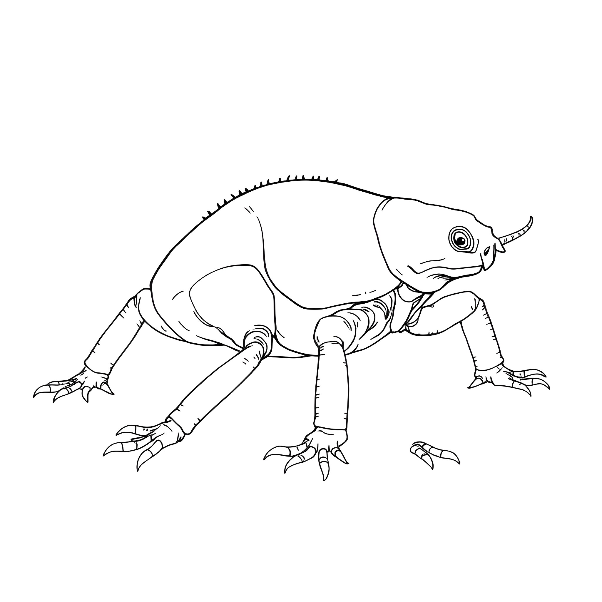 Phyllobates exploring its surroundings Coloring Page (free black-and-white line drawing printable PDF for all, from beginners to advanced learners, including children, teens, adults, and seniors)