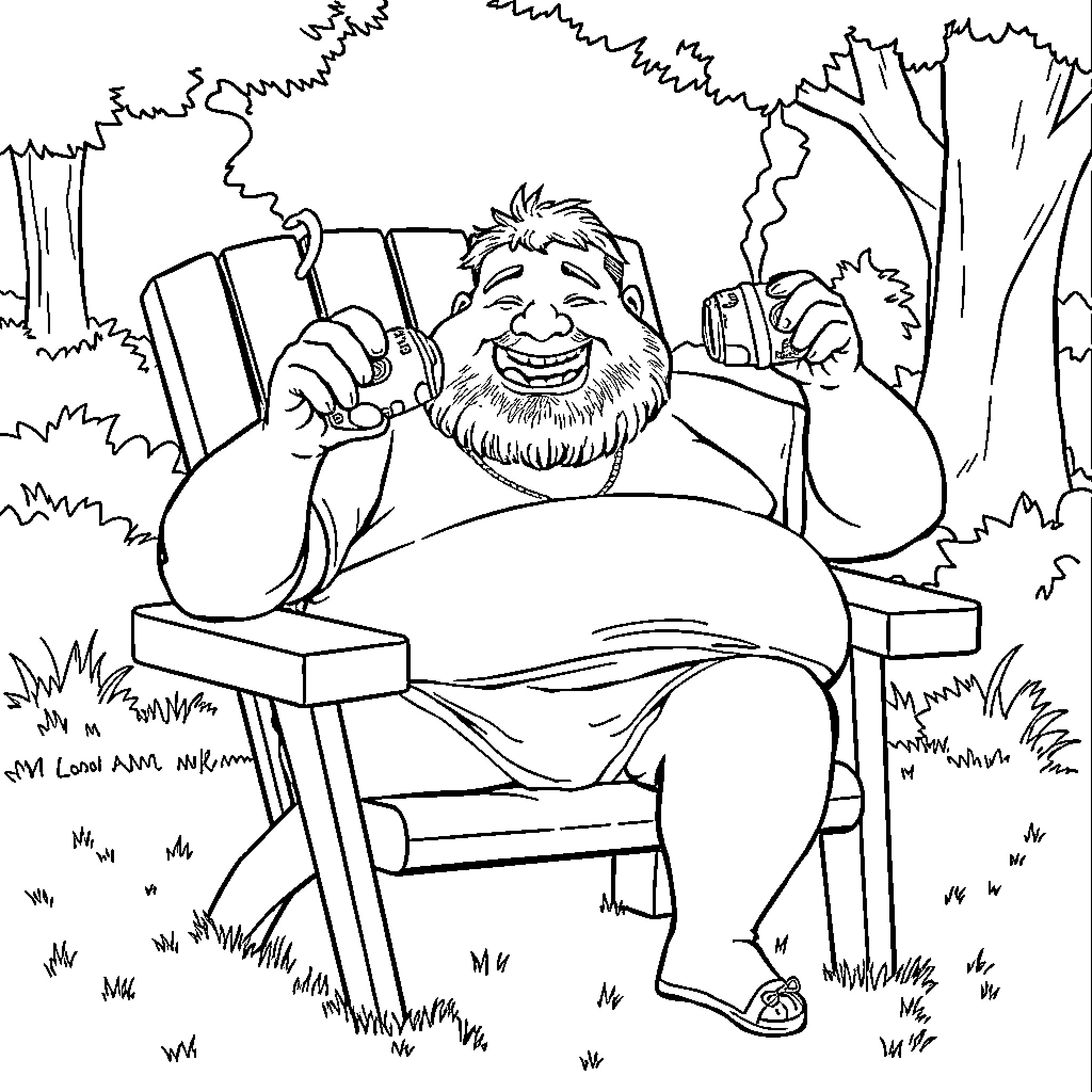 Dude relaxing in the backyard on a comfy chair Coloring Page (free black-and-white line drawing printable PDF for all, from beginners to advanced learners, including children, teens, adults, and seniors)