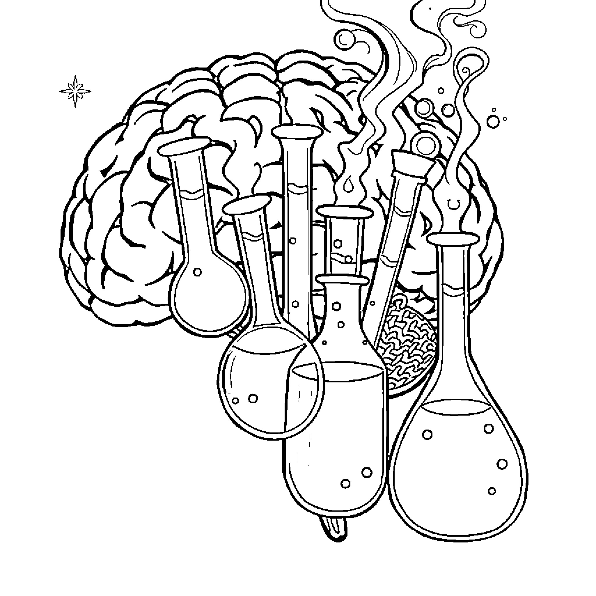 Beaker's Cerebral Concoction Coloring Page (free black-and-white line drawing printable PDF for all, from beginners to advanced learners, including children, teens, adults, and seniors)