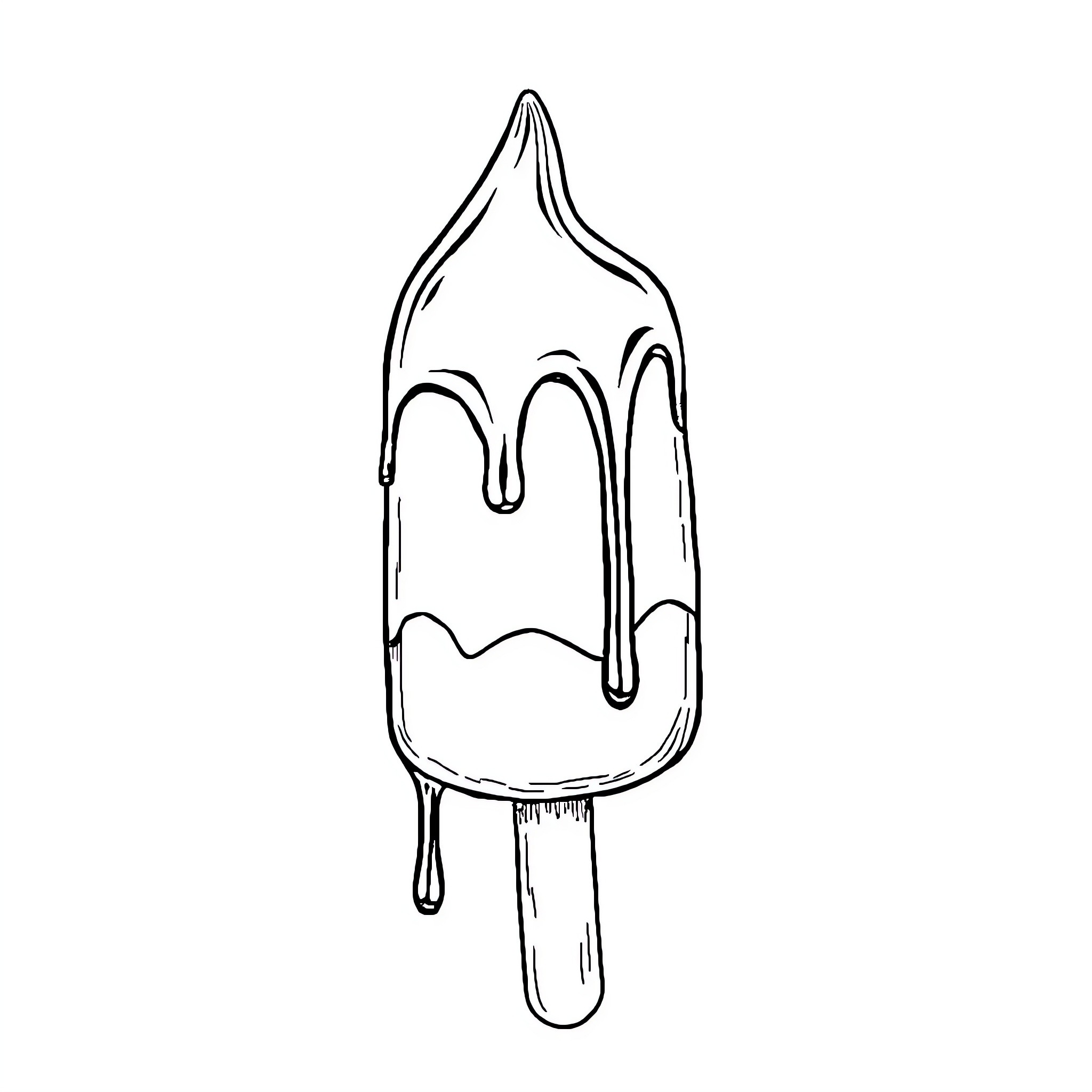 Ice Cream Popsicle Dripping in Sketch Style Coloring Page (free black-and-white line drawing printable PDF for all, from beginners to advanced learners, including children, teens, adults, and seniors)