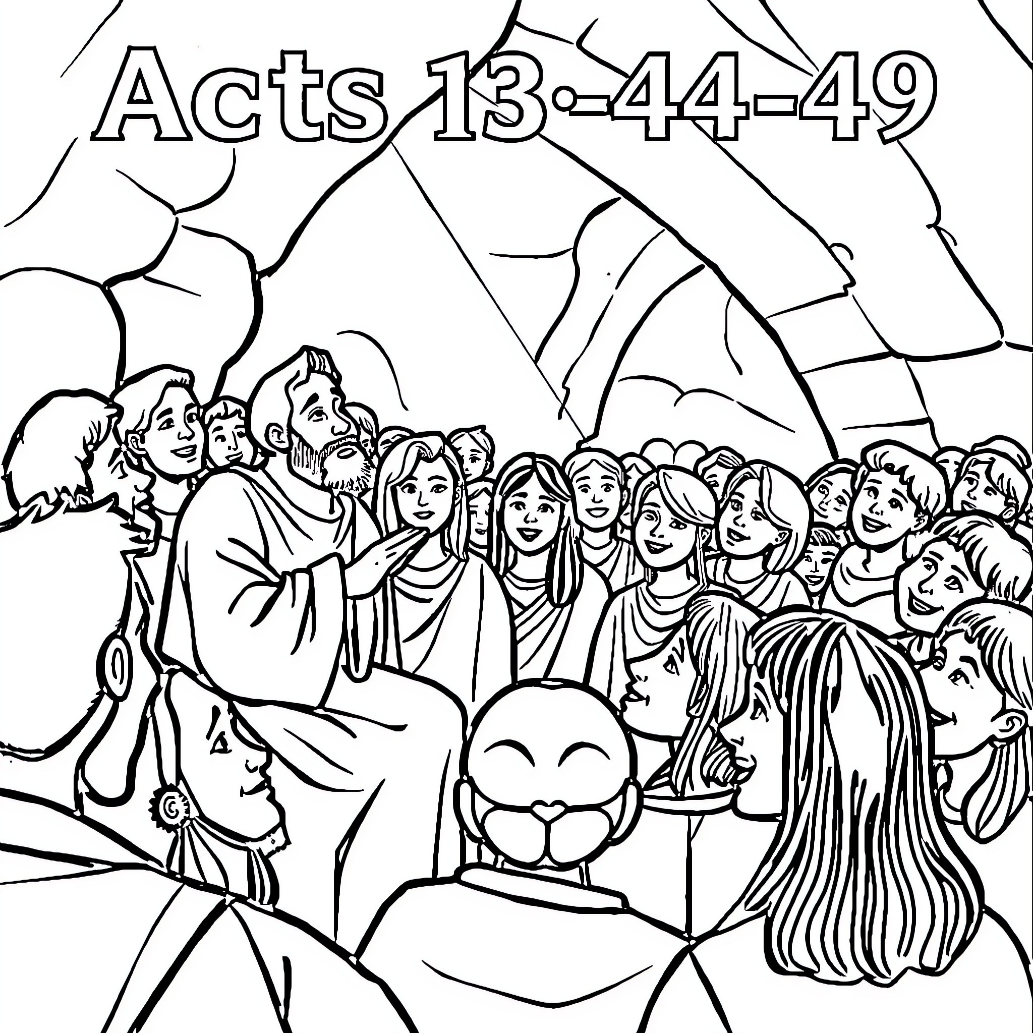 Acts of Sharing, Teaching, and Gathering Coloring Page (free black-and-white line drawing printable PDF for all, from beginners to advanced learners, including children, teens, adults, and seniors)
