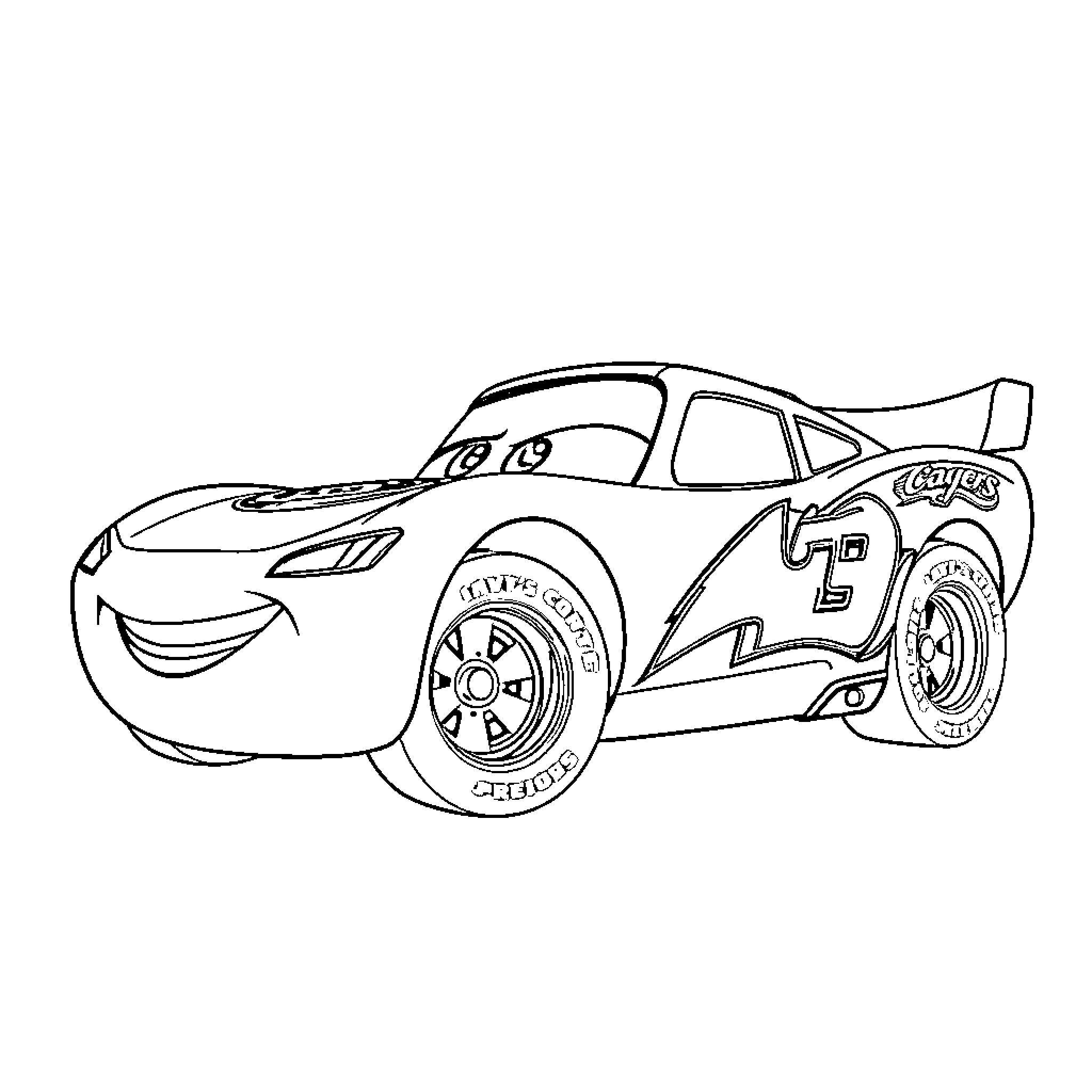 Cars racing with bold designs Coloring Page (free black-and-white line drawing printable PDF for all, from beginners to advanced learners, including children, teens, adults, and seniors)