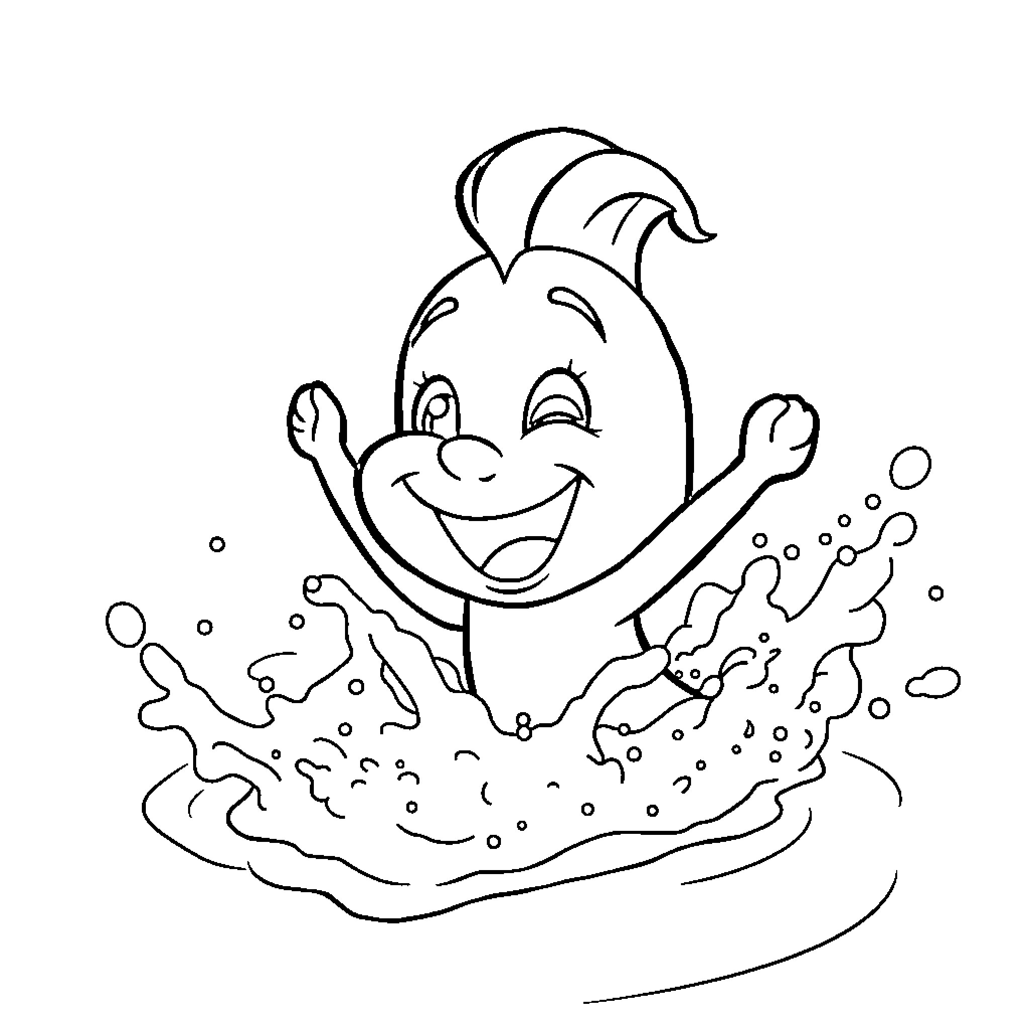 Bluey playing joyfully in the water Coloring Page (free black-and-white line drawing printable PDF for all, from beginners to advanced learners, including children, teens, adults, and seniors)