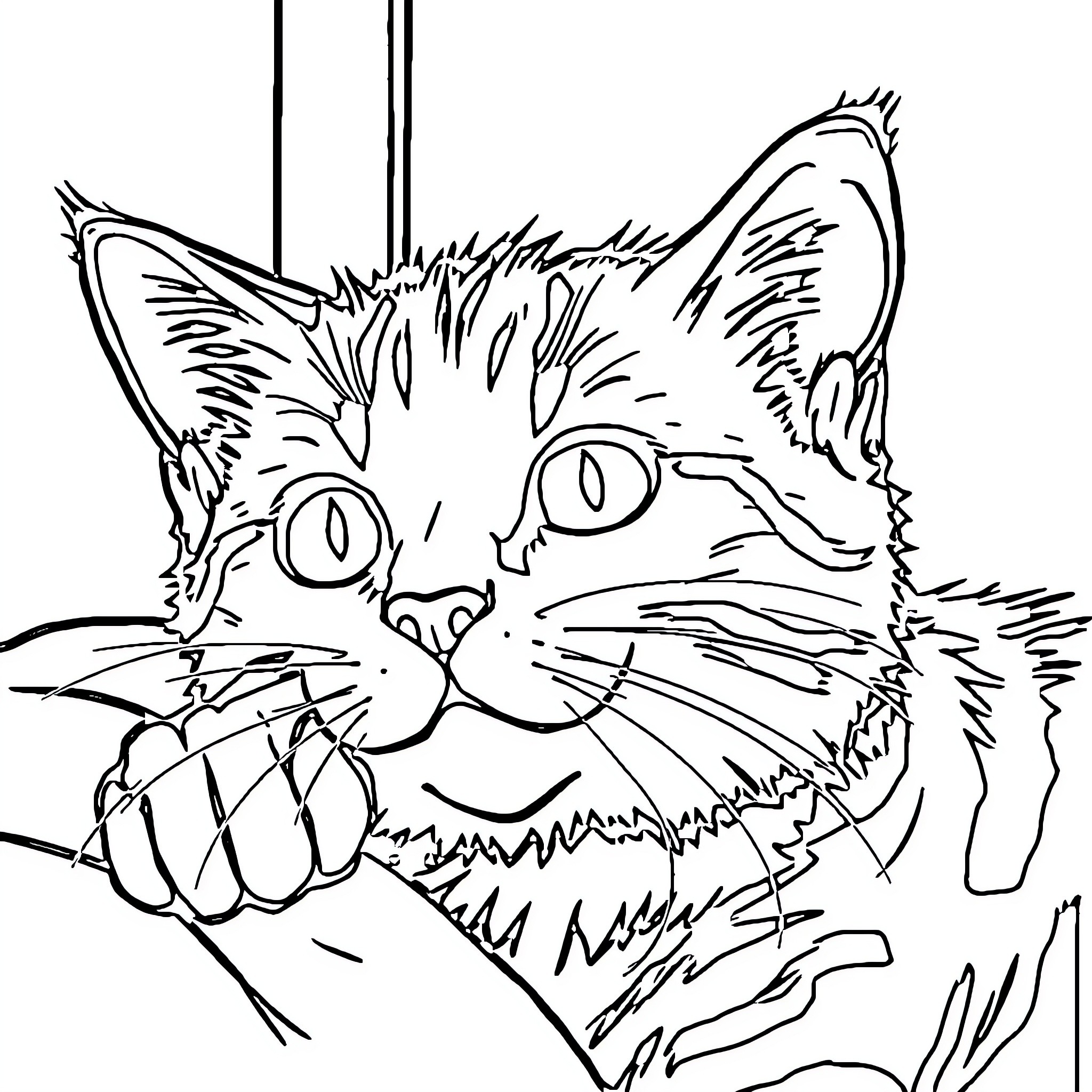 Cat in a curious expression Coloring Page (free black-and-white line drawing printable PDF for all, from beginners to advanced learners, including children, teens, adults, and seniors)