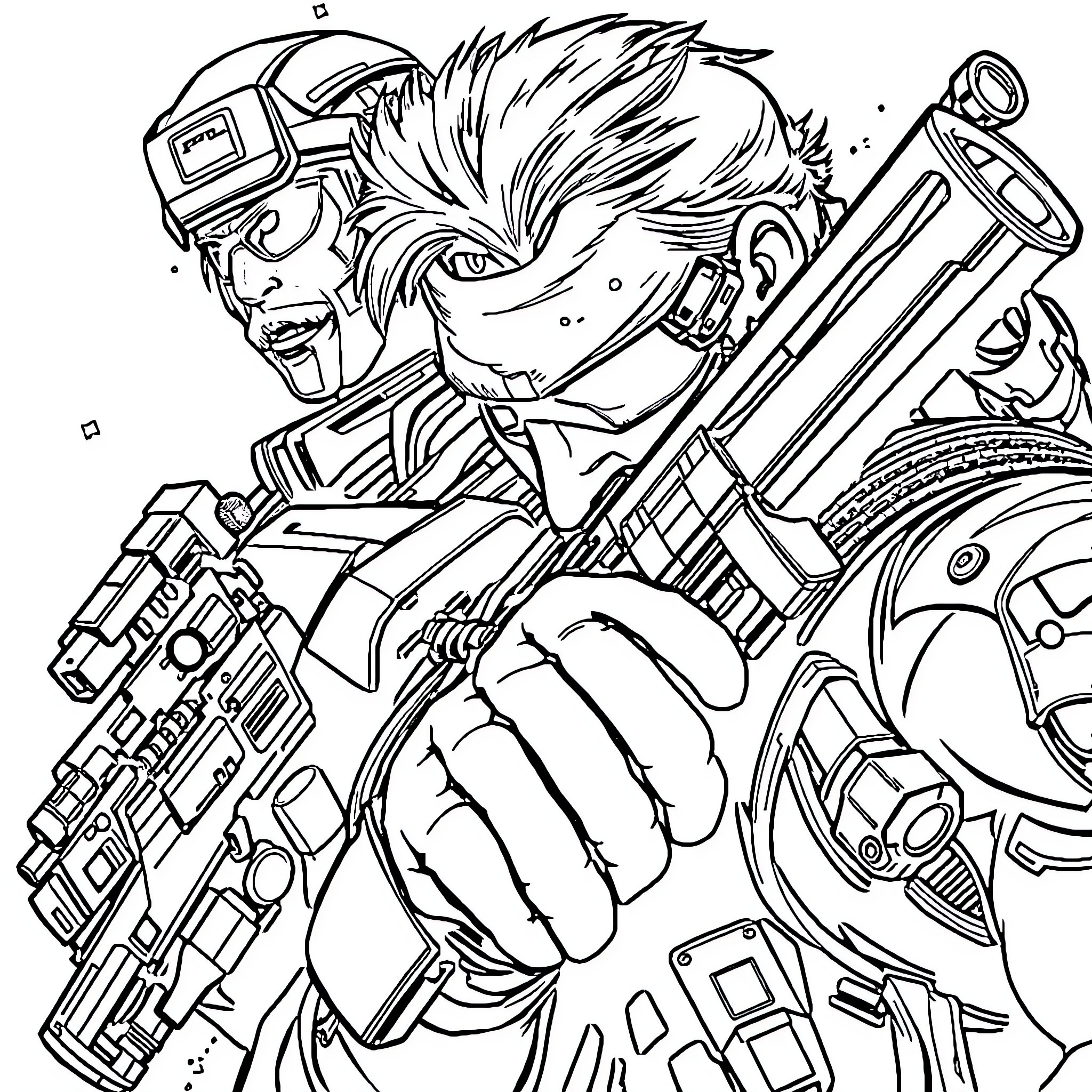 Metal Gear Solid: Tactical Espionage Action Coloring Page (free black-and-white line drawing printable PDF for all, from beginners to advanced learners, including children, teens, adults, and seniors)