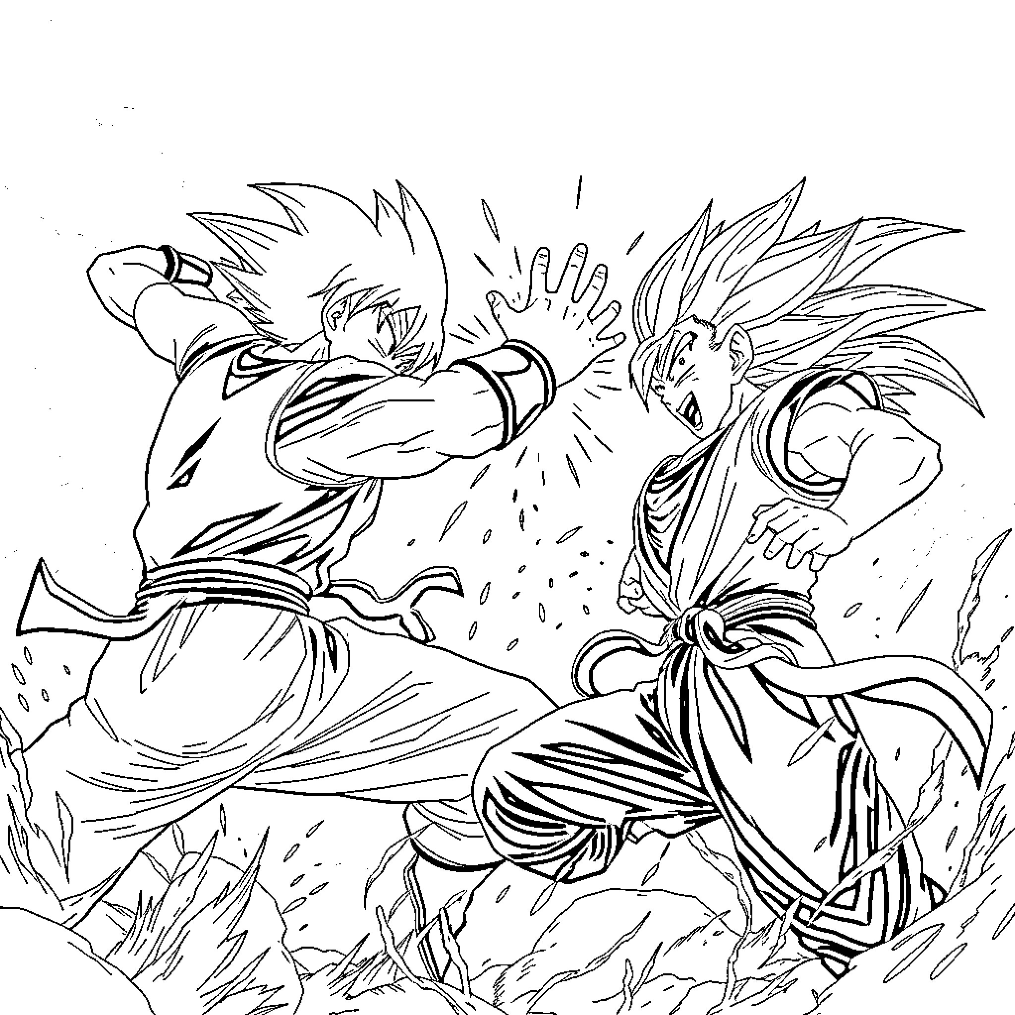 Saitama in an intense combat scene Coloring Page (free black-and-white line drawing printable PDF for all, from beginners to advanced learners, including children, teens, adults, and seniors)