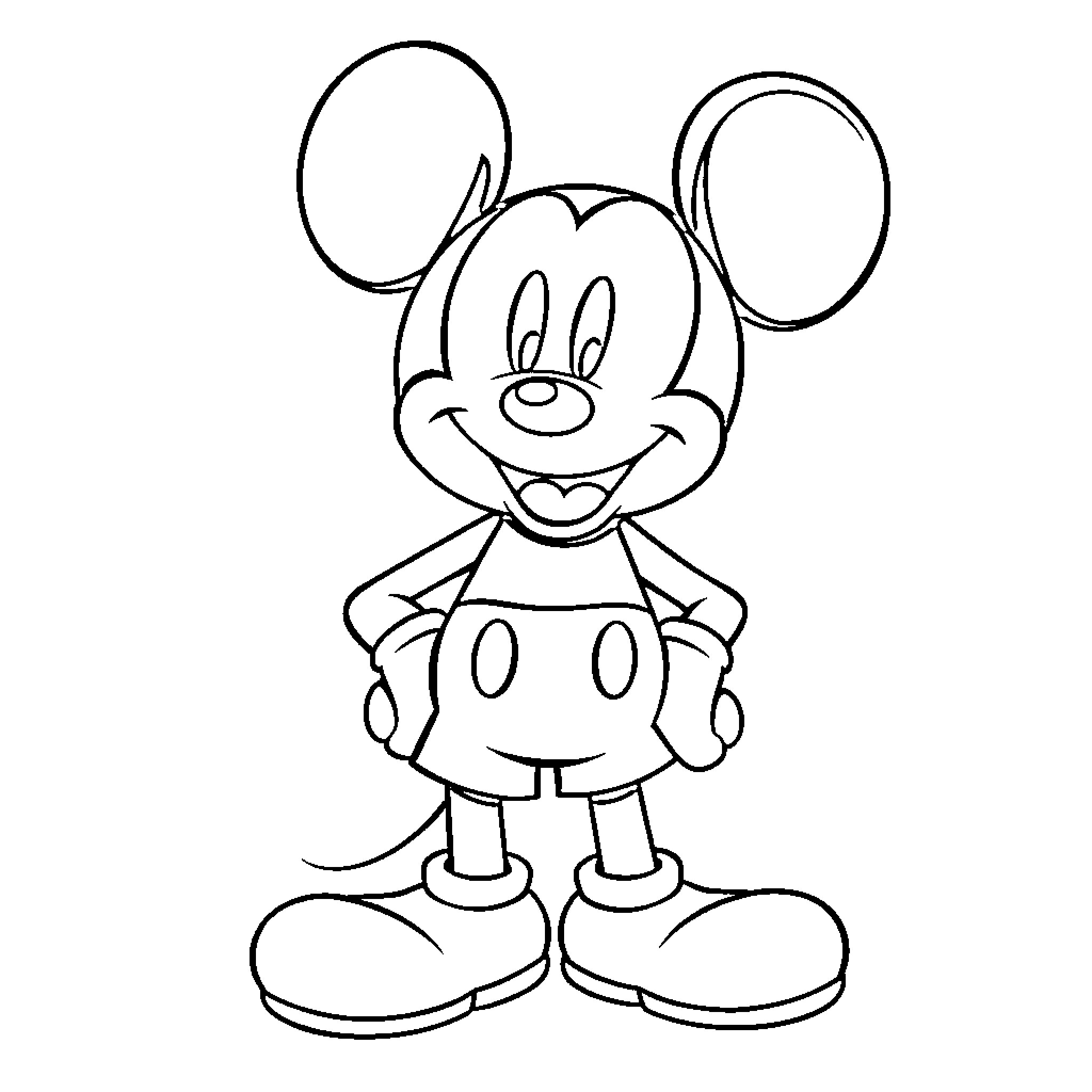 Mickey Mouse in a playful pose Coloring Page (free black-and-white line drawing printable PDF for all, from beginners to advanced learners, including children, teens, adults, and seniors)