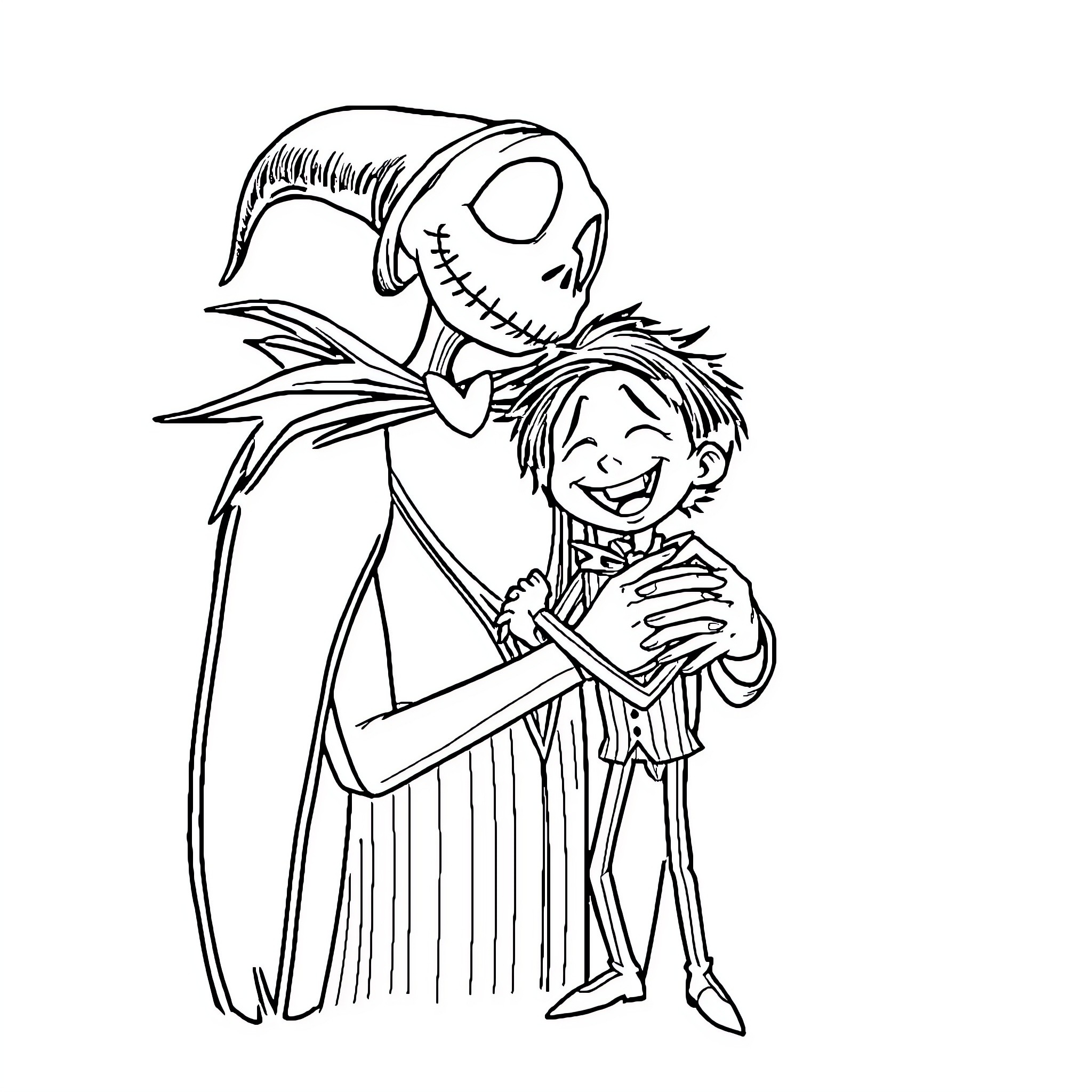 Mayor and Spooky Companion in Festive Attire Coloring Page (free black-and-white line drawing printable PDF for all, from beginners to advanced learners, including children, teens, adults, and seniors)