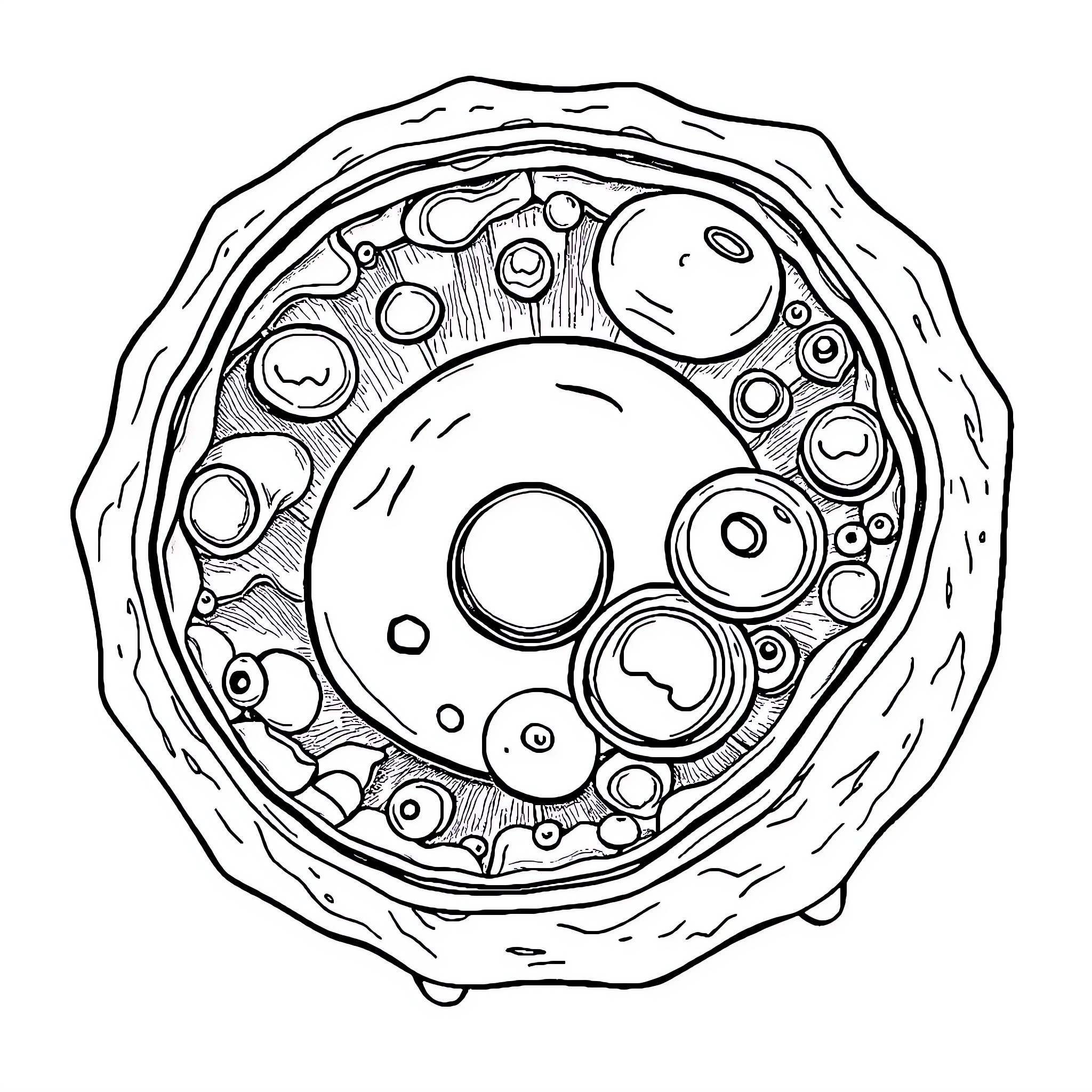 Cell under microscopic observation Coloring Page (free black-and-white line drawing printable PDF for all, from beginners to advanced learners, including children, teens, adults, and seniors)