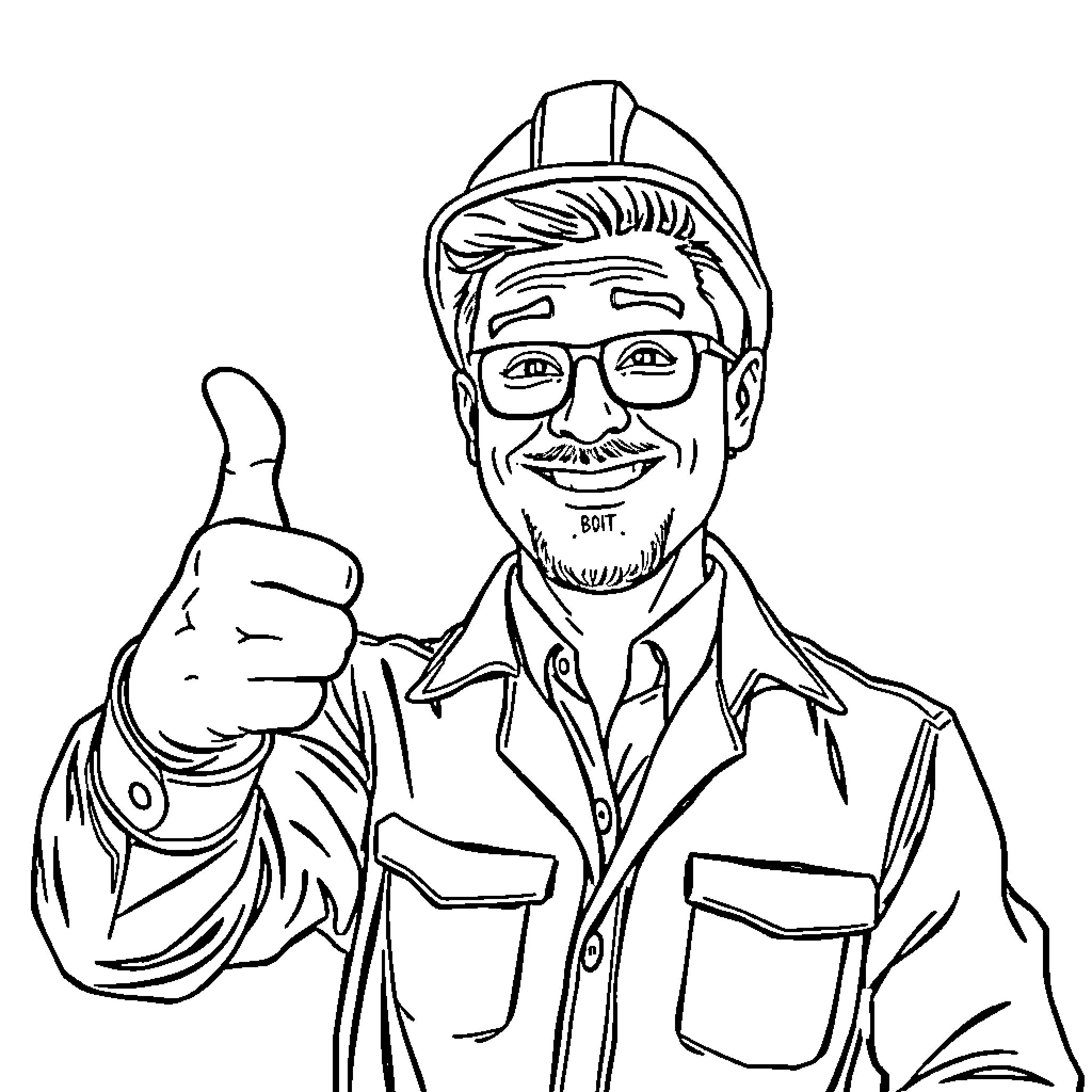 Engineering Teacher Giving Thumbs Up in Workwear Coloring Page (free black-and-white line drawing printable PDF for all, from beginners to advanced learners, including children, teens, adults, and seniors)
