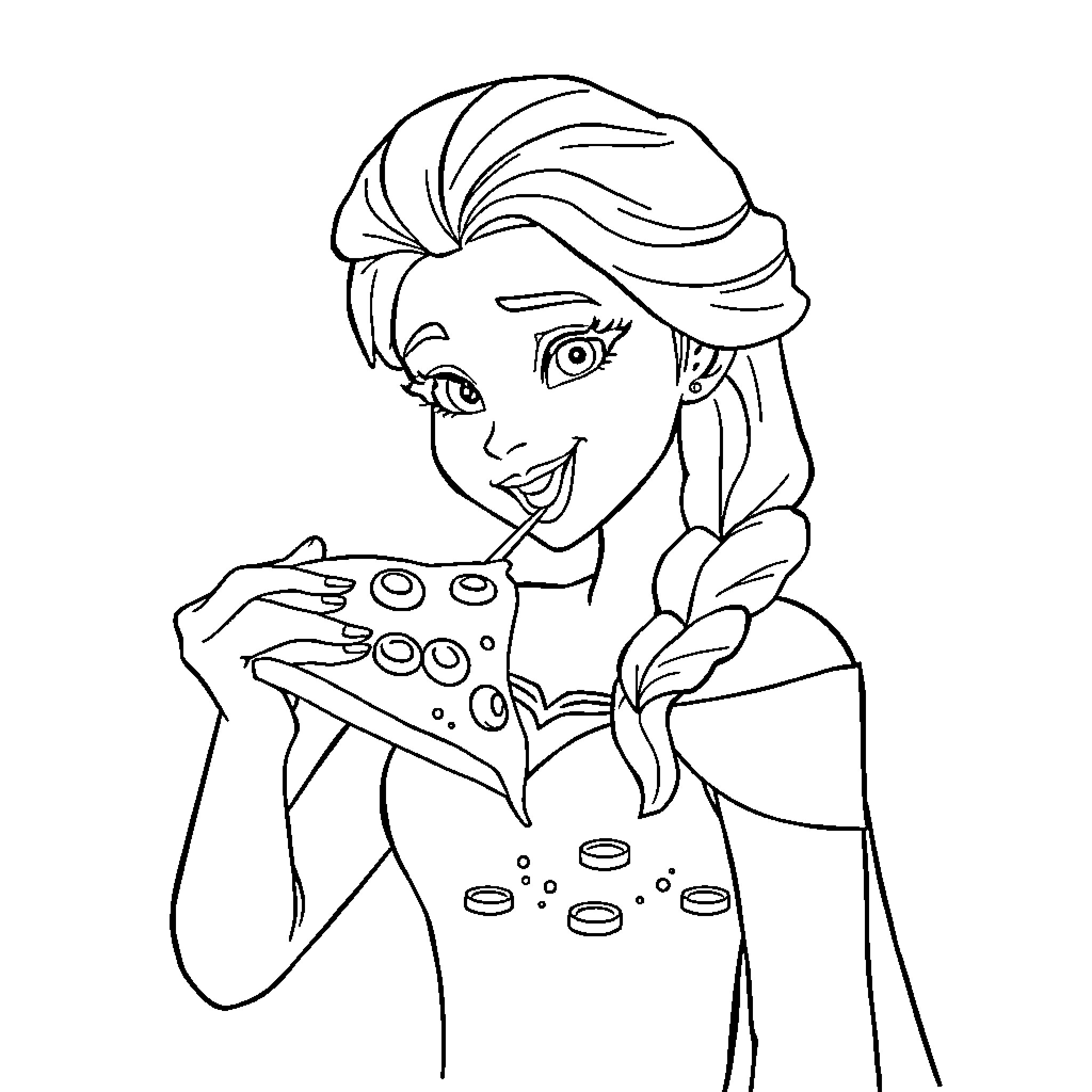 Elsa playing with toys and enjoying herself Coloring Page (free black-and-white line drawing printable PDF for all, from beginners to advanced learners, including children, teens, adults, and seniors)