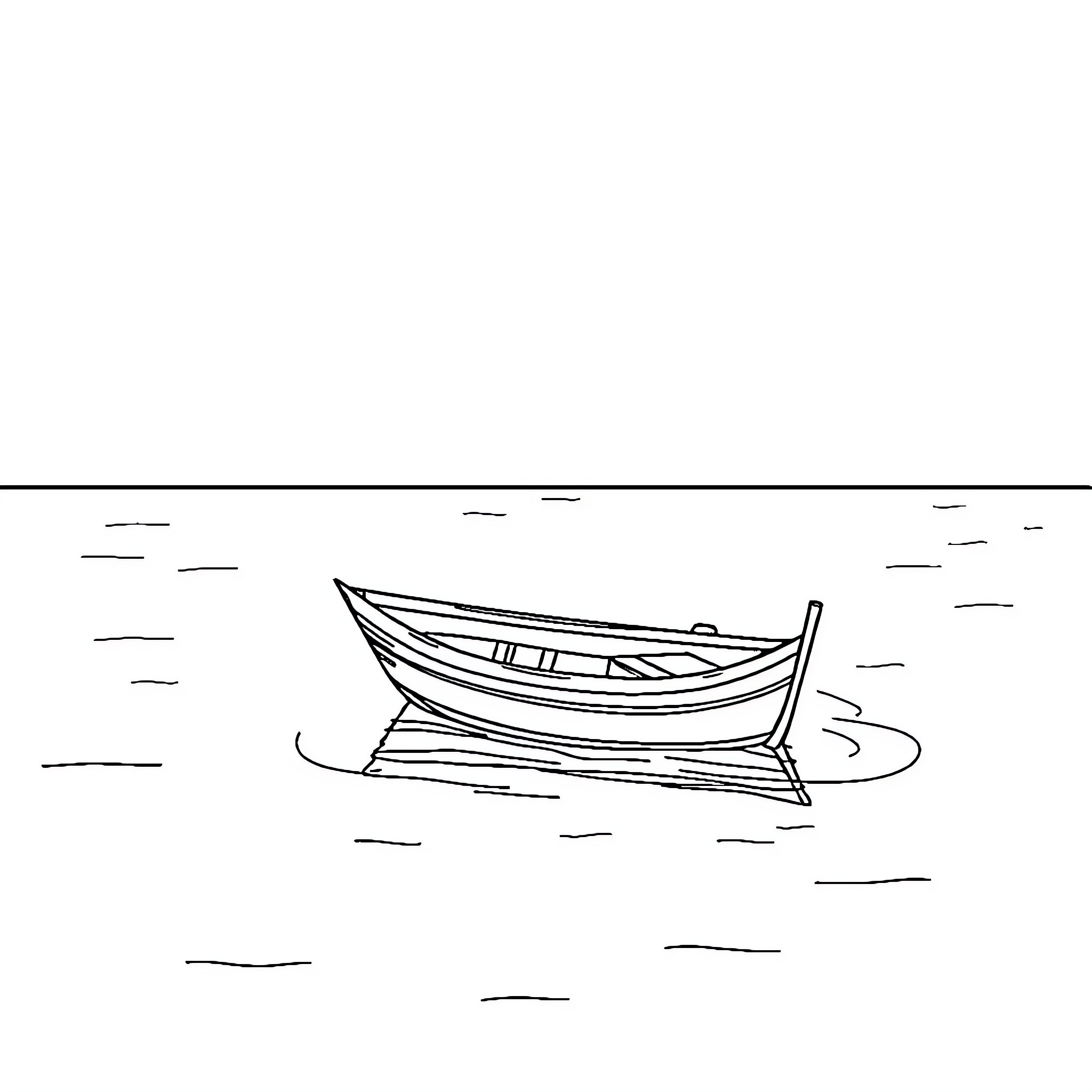 Boat on a calm body of water Coloring Page (free black-and-white line drawing printable PDF for all, from beginners to advanced learners, including children, teens, adults, and seniors)