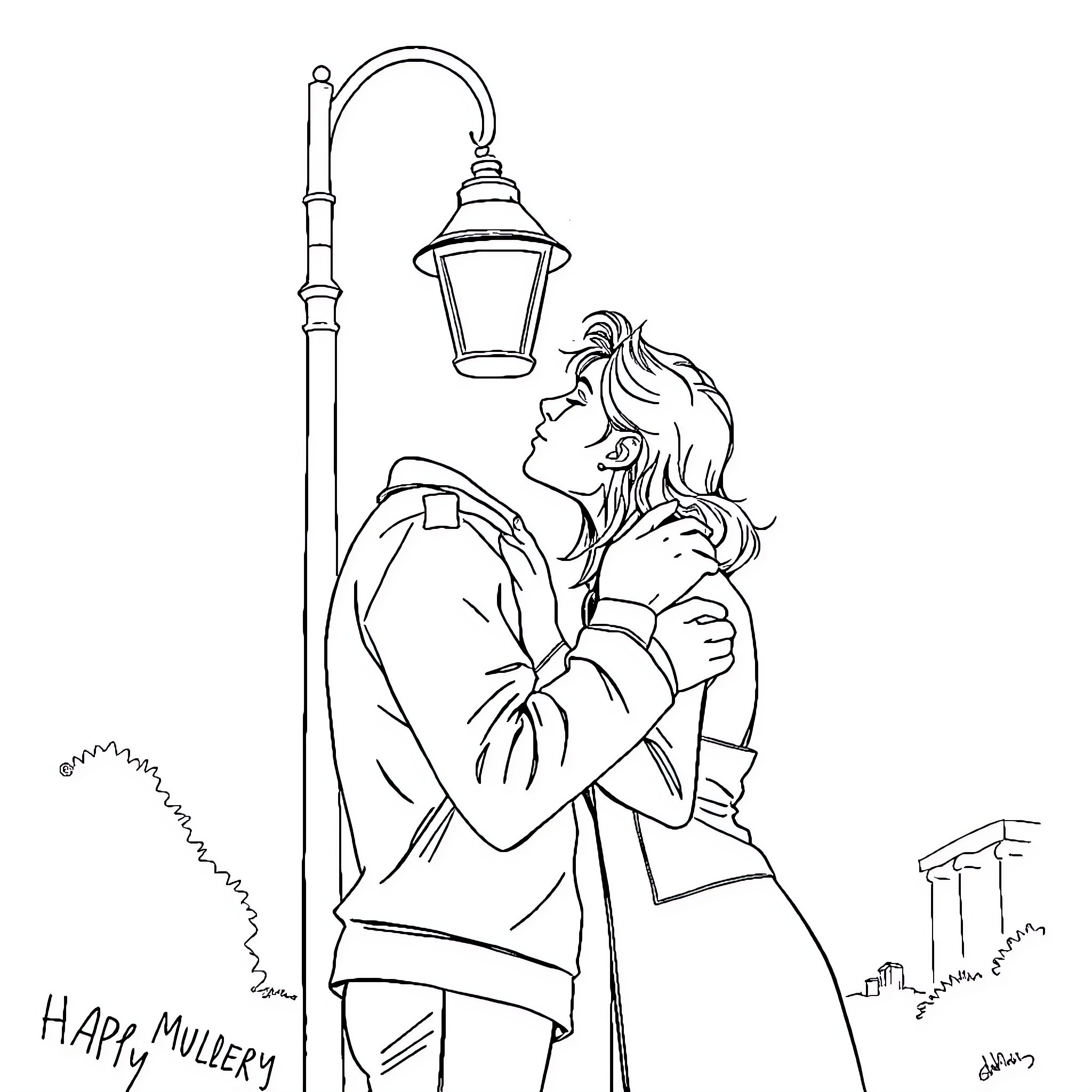 Mulder admiring city lights on a cozy evening Coloring Page (free black-and-white line drawing printable PDF for all, from beginners to advanced learners, including children, teens, adults, and seniors)