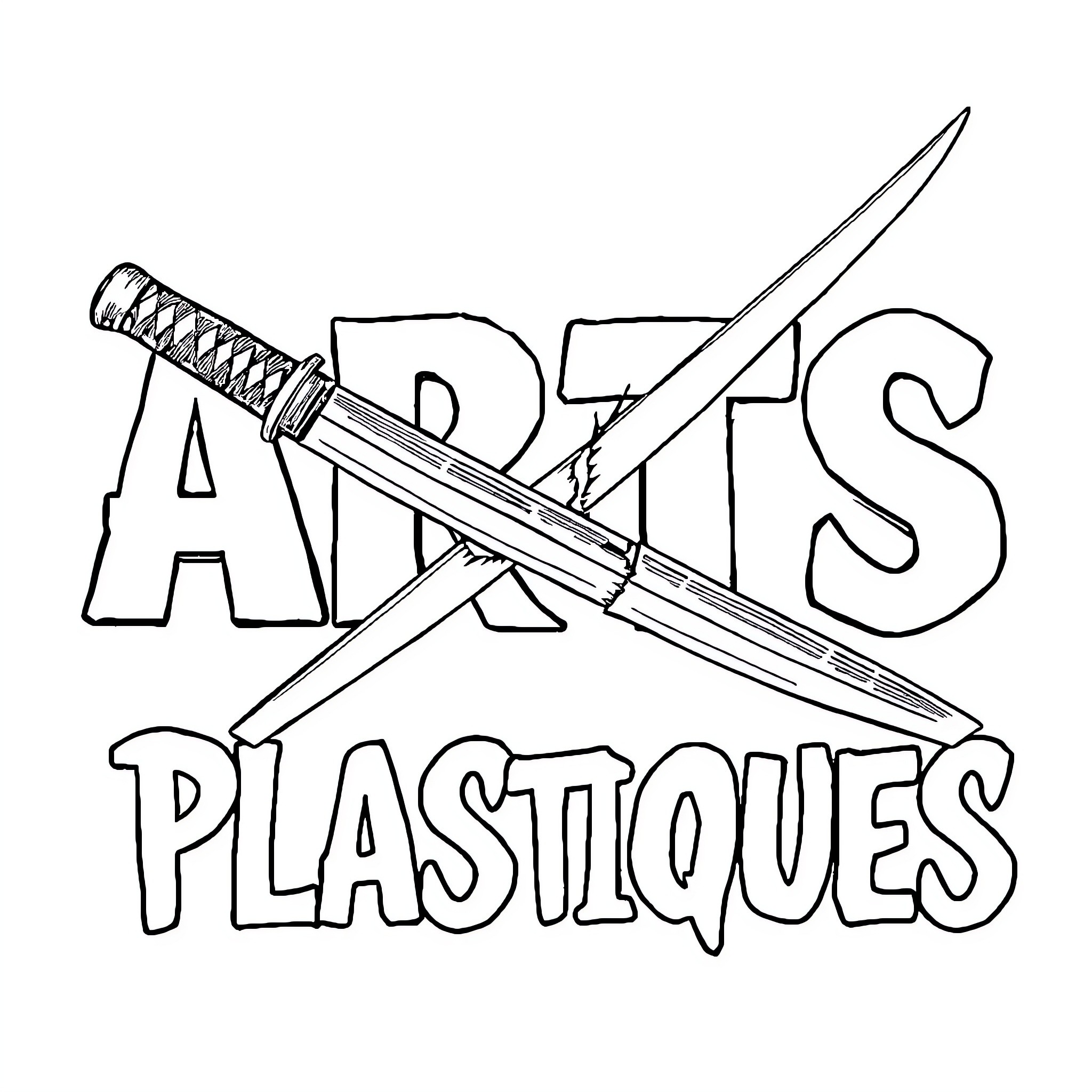 Katana Arts Plastiques Coloring Page (free black-and-white line drawing printable PDF for all, from beginners to advanced learners, including children, teens, adults, and seniors)