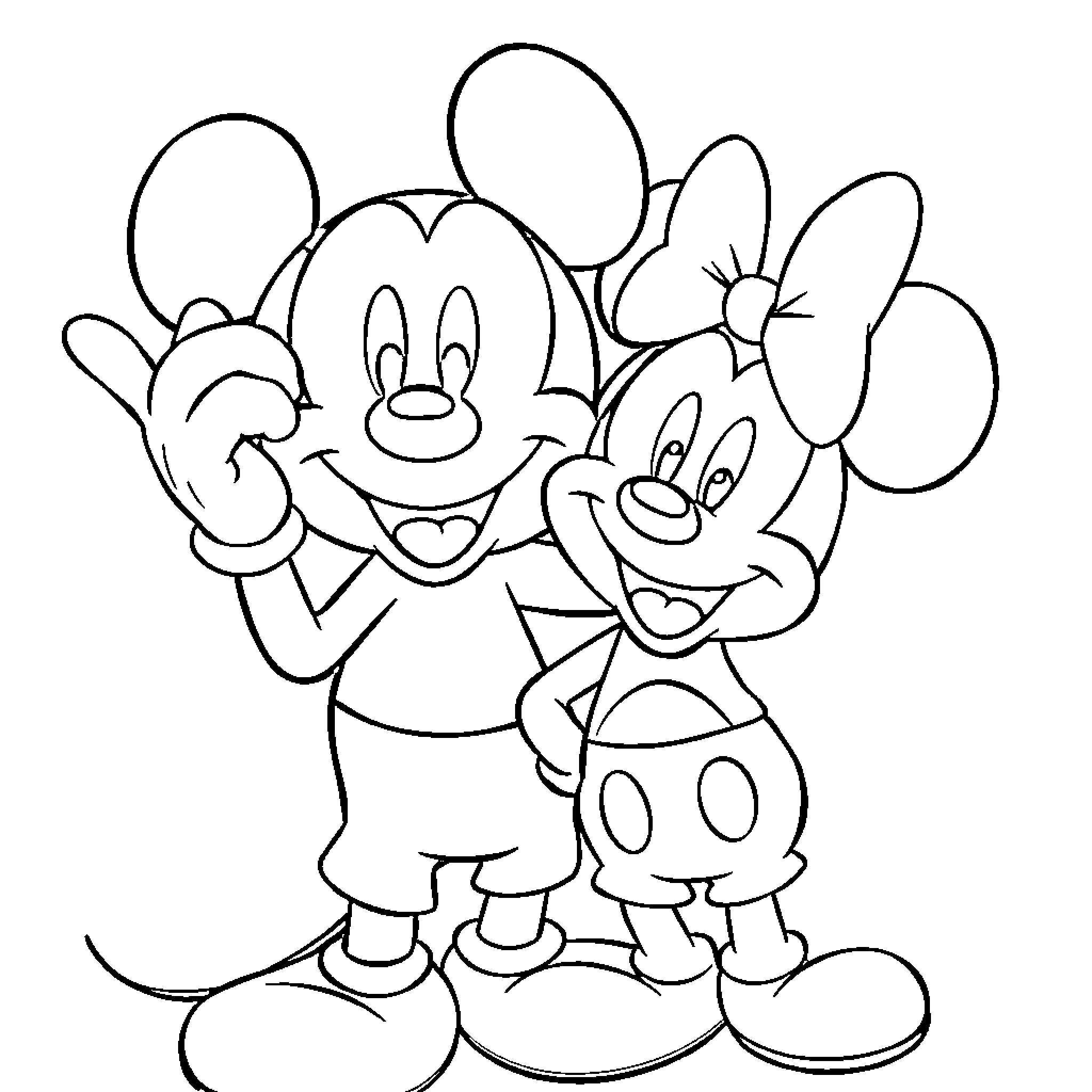 Lufy and Mickey Mouse Posing Together Coloring Page (free black-and-white line drawing printable PDF for all, from beginners to advanced learners, including children, teens, adults, and seniors)