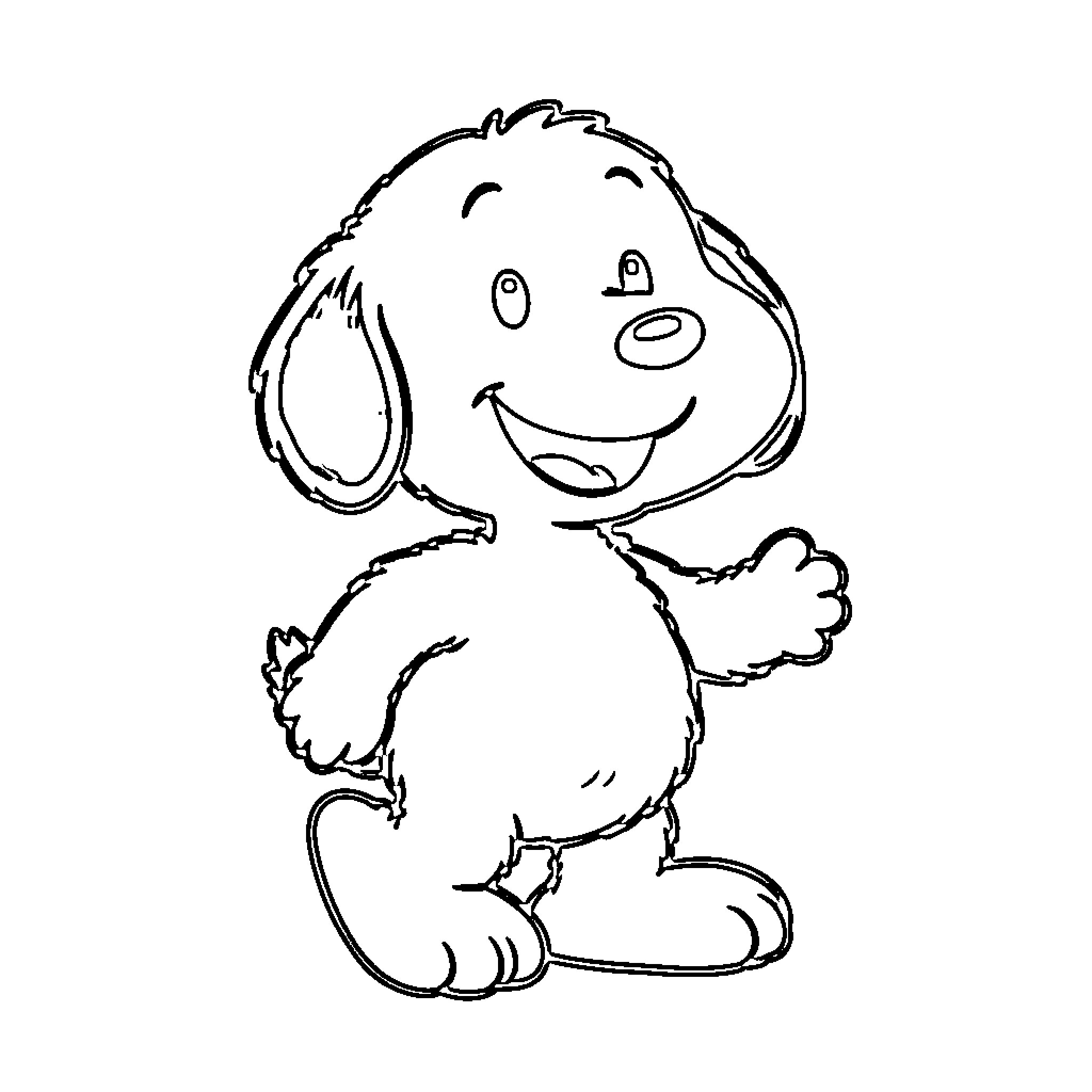 Snopy the Happy Puppy Coloring Page (free black-and-white line drawing printable PDF for all, from beginners to advanced learners, including children, teens, adults, and seniors)