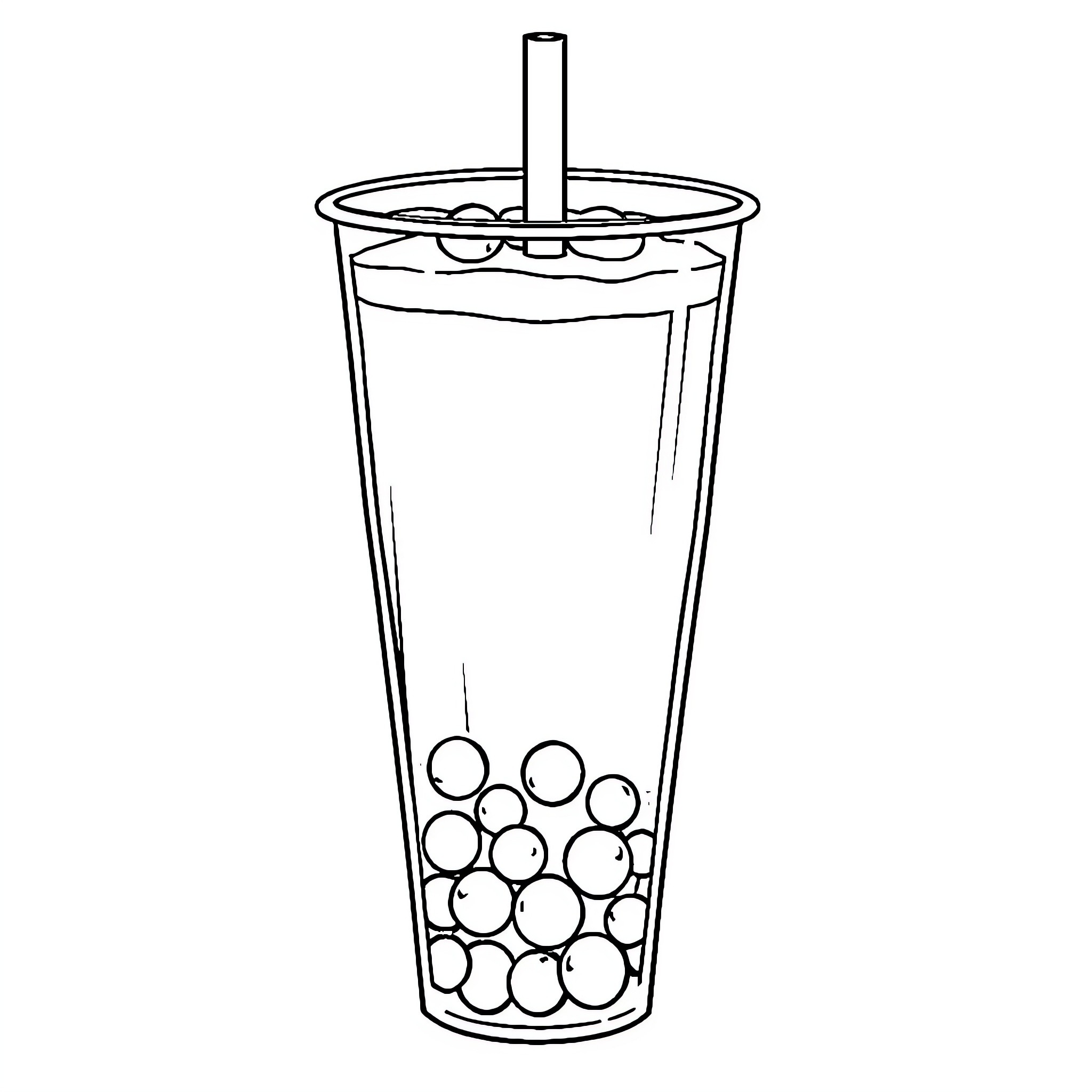 Bubble Tea with Tapioca Pearls Coloring Page (free black-and-white line drawing printable PDF for all, from beginners to advanced learners, including children, teens, adults, and seniors)