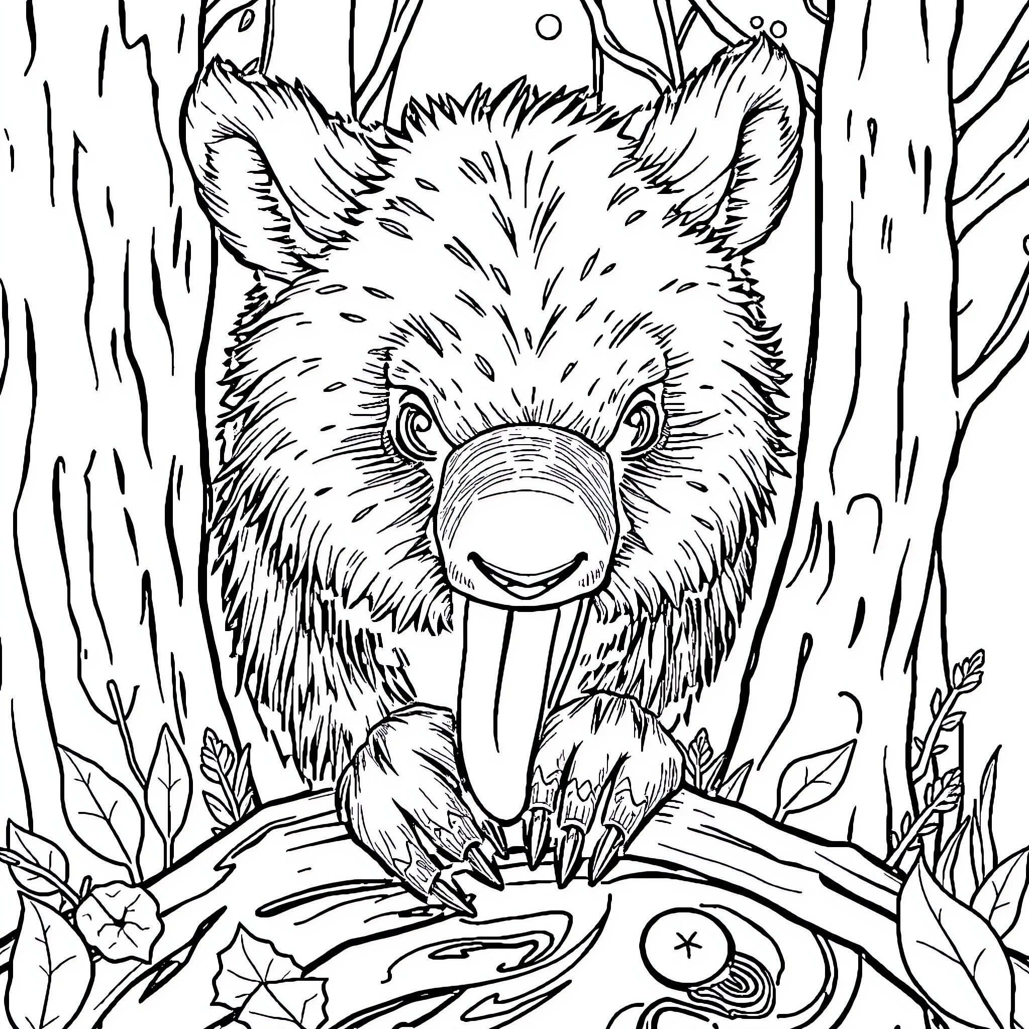 Goalkeeper animal guarding the goal post in the woods Coloring Page (free black-and-white line drawing printable PDF for all, from beginners to advanced learners, including children, teens, adults, and seniors)