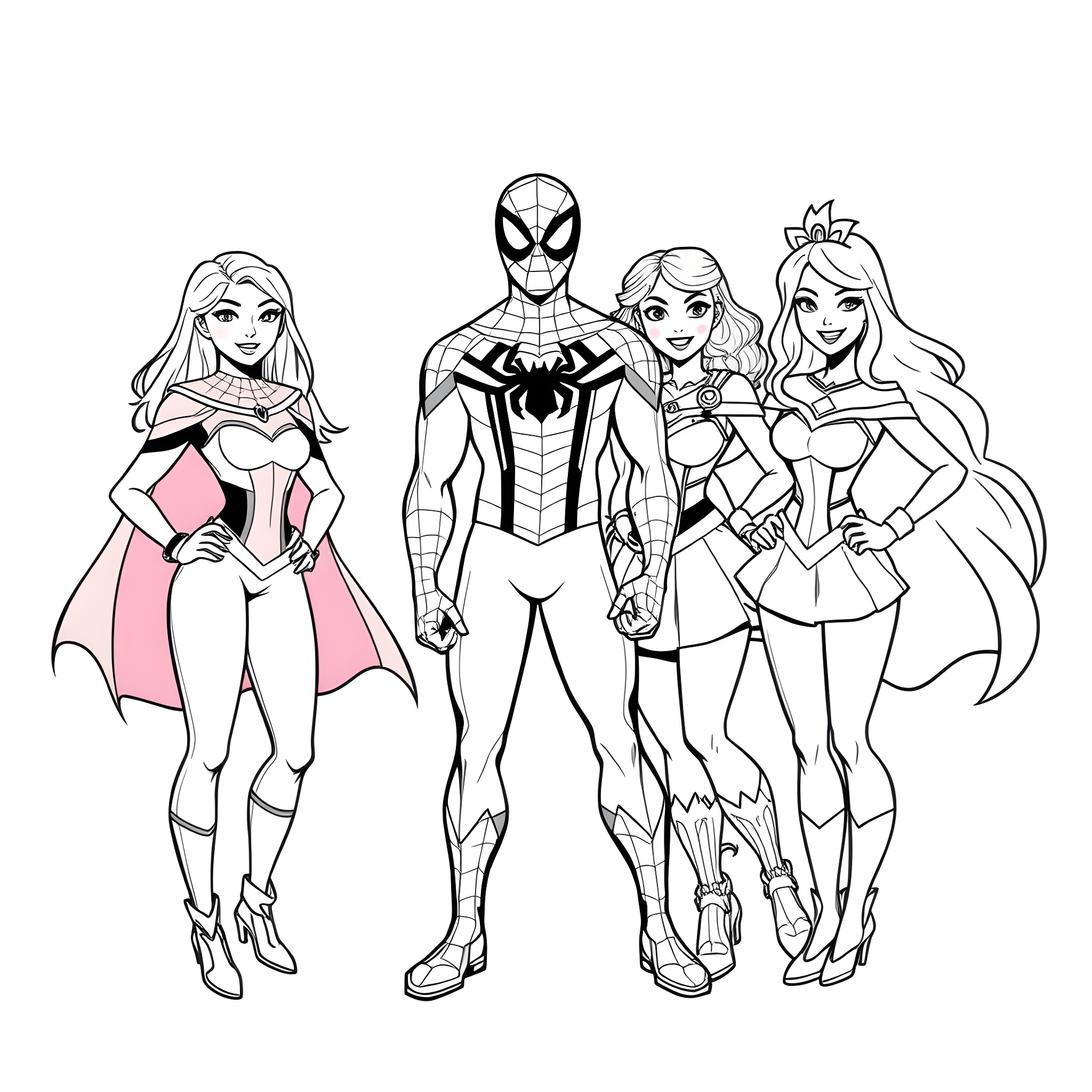 Spidey and the Superhero Squad Coloring Page (free black-and-white line drawing printable PDF for all, from beginners to advanced learners, including children, teens, adults, and seniors)