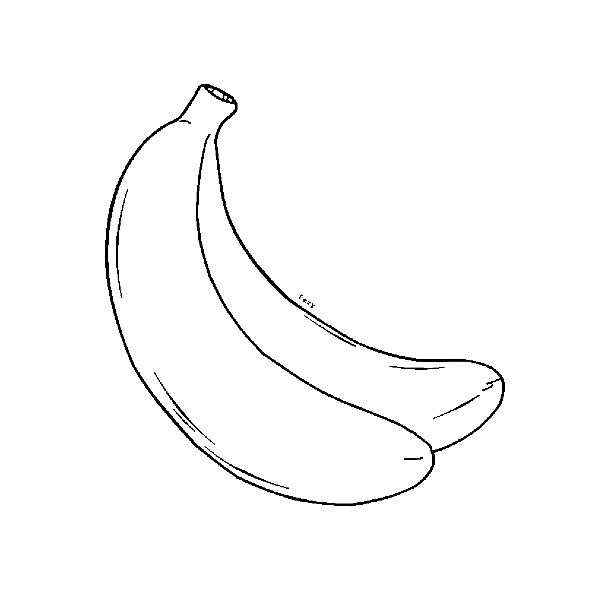 Panzini's Banana Illustration Coloring Page (free black-and-white line drawing printable PDF for all, from beginners to advanced learners, including children, teens, adults, and seniors)